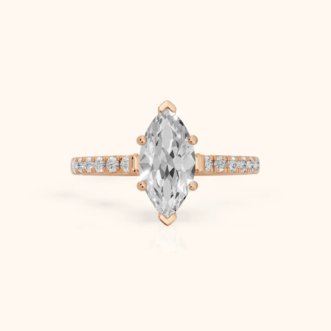 Rialto Hidden Halo Milgrain Marquise Diamond Engagement Ring in Rose Gold — view 2