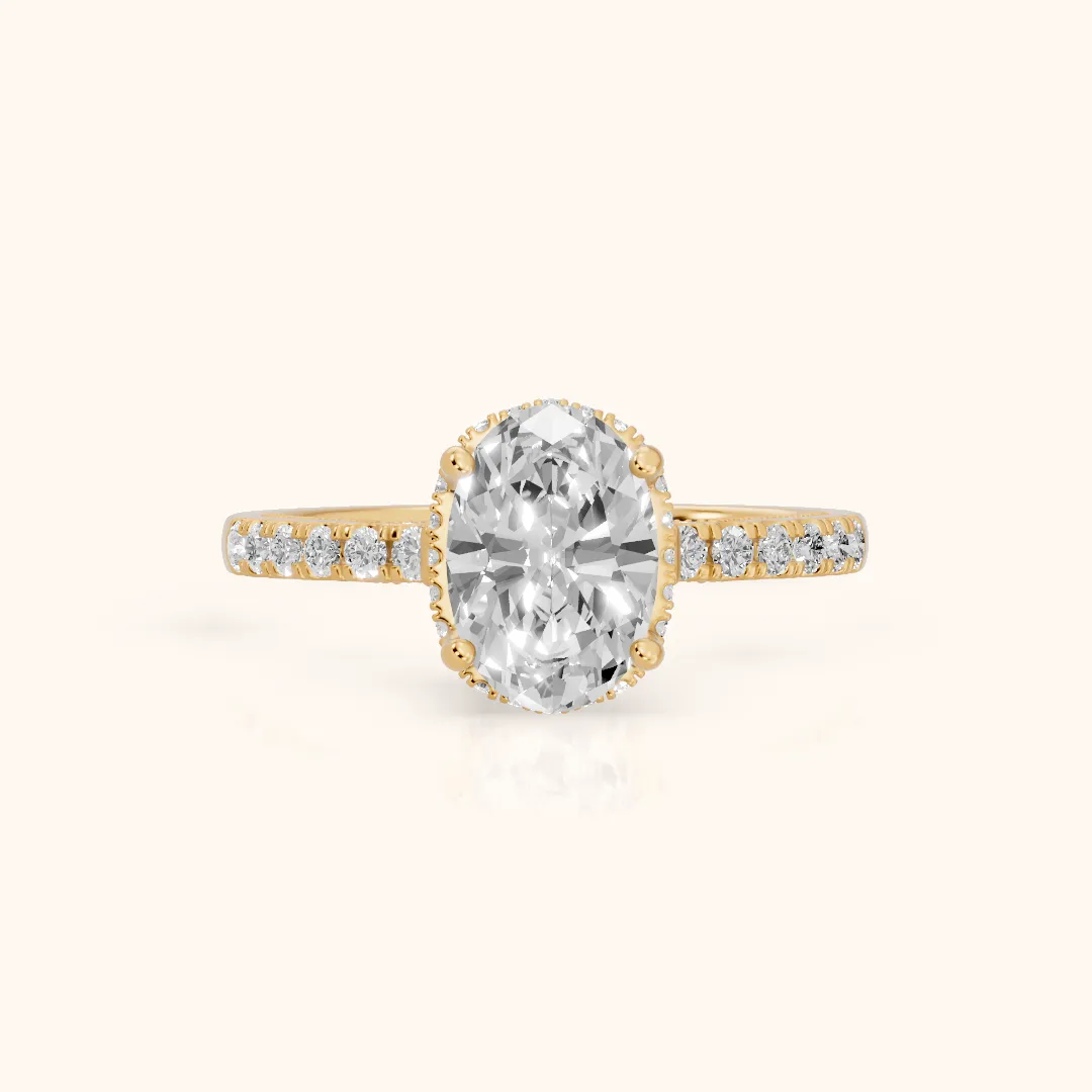Rialto Hidden Halo Milgrain Oval Diamond Engagement Ring in Yellow Gold — view 2