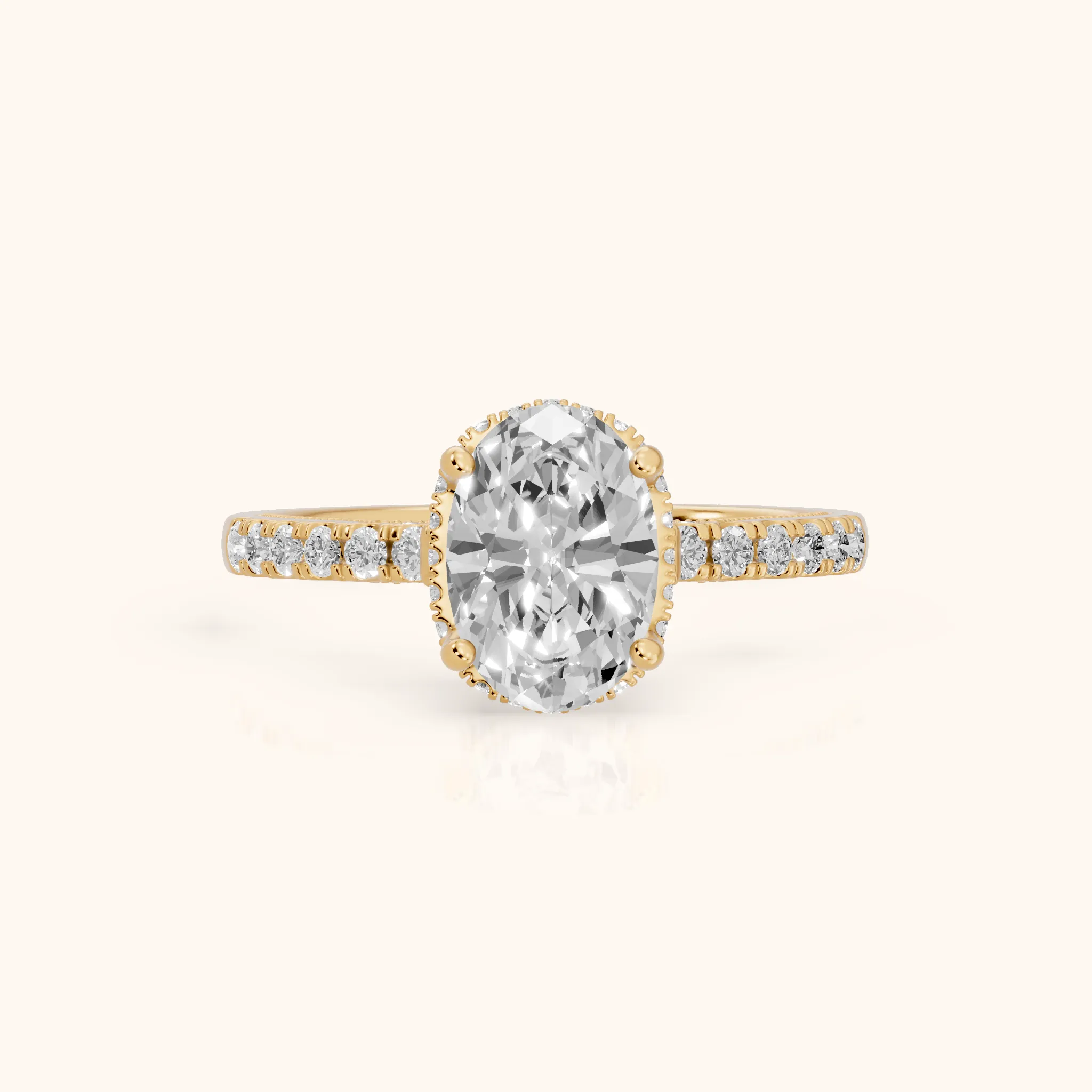 Rialto Hidden Halo Milgrain Oval Diamond Engagement Ring in Yellow Gold — view 1