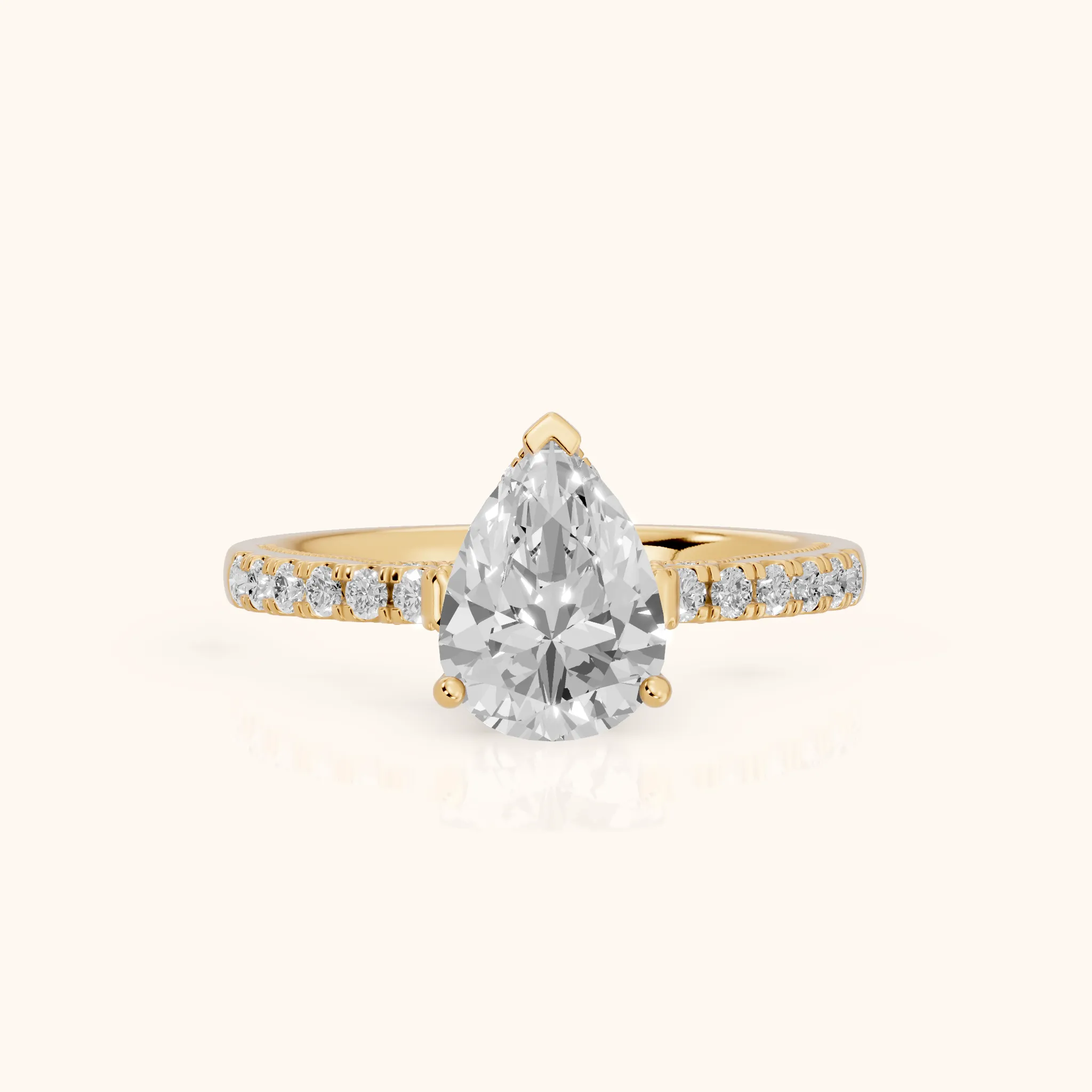 Rialto Hidden Halo Milgrain Pear Diamond Engagement Ring in Yellow Gold — view 1