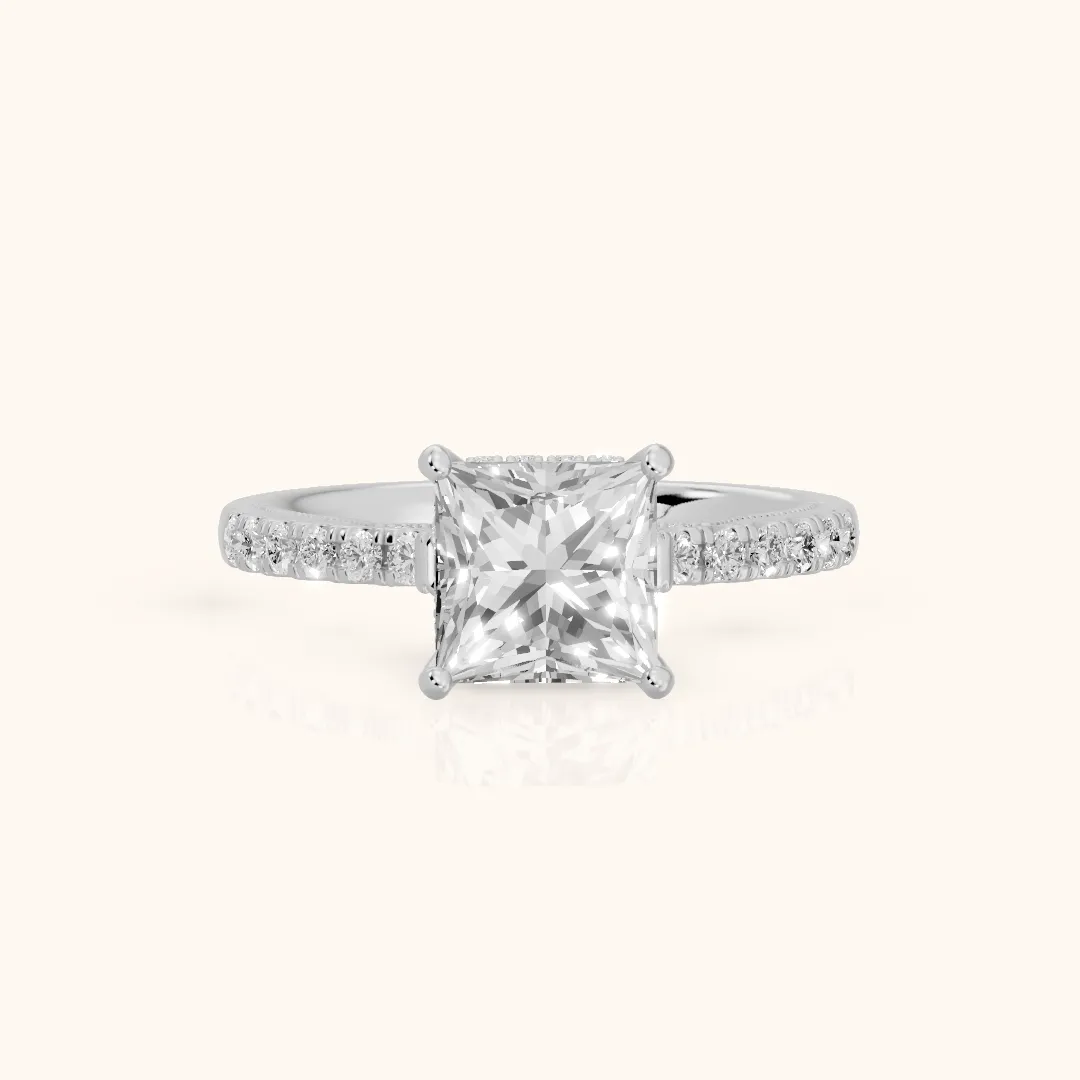 Rialto Hidden Halo Milgrain Princess Diamond Engagement Ring in Silver — view 2