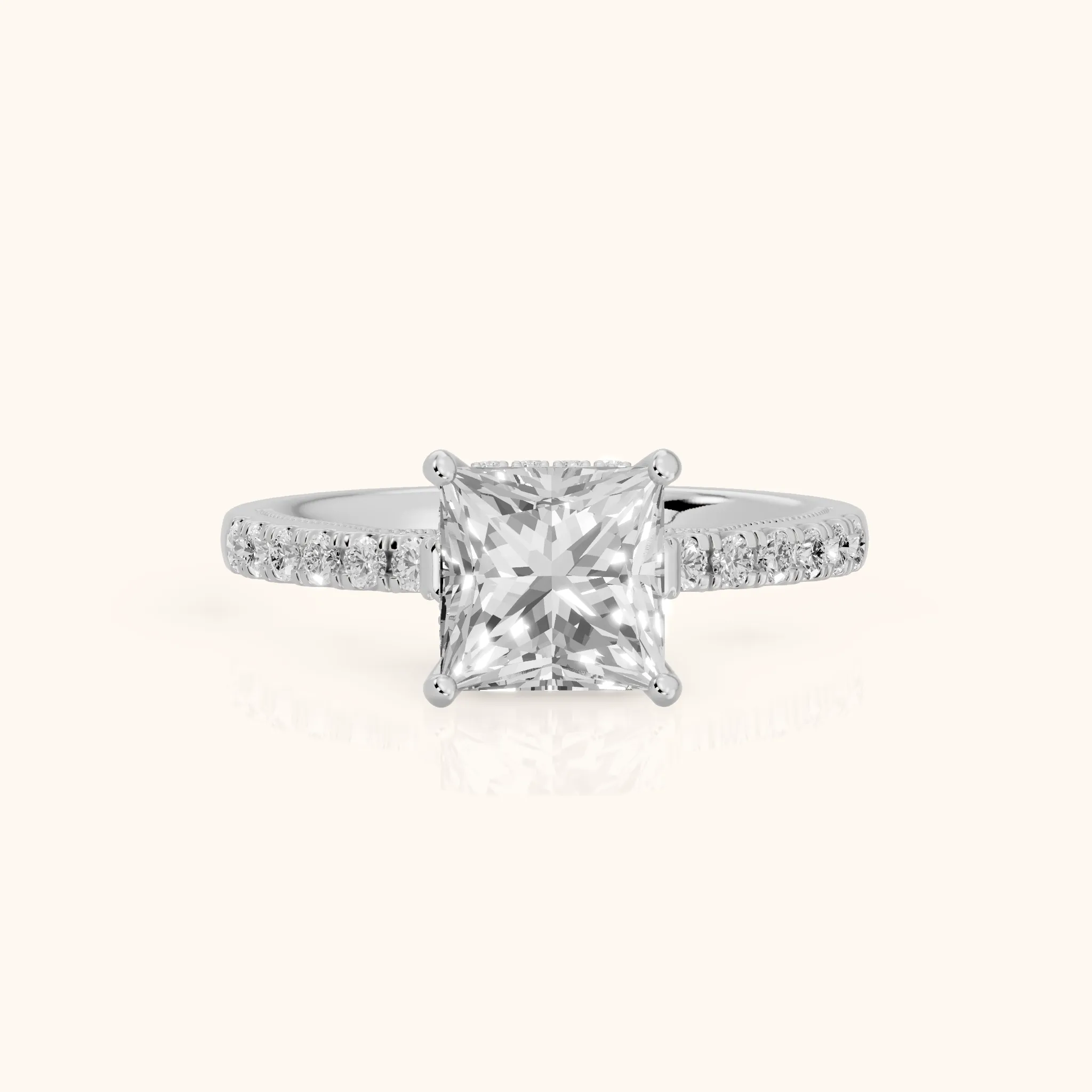 Rialto Hidden Halo Milgrain Princess Diamond Engagement Ring in Silver — view 1