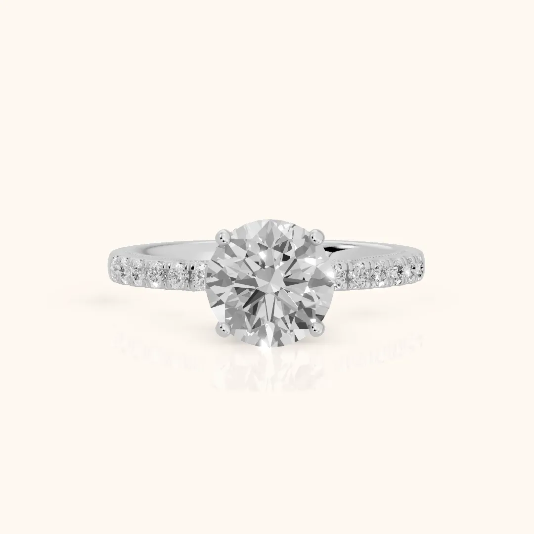 Rialto Hidden Halo Milgrain Round Diamond Engagement Ring in White Gold — view 2