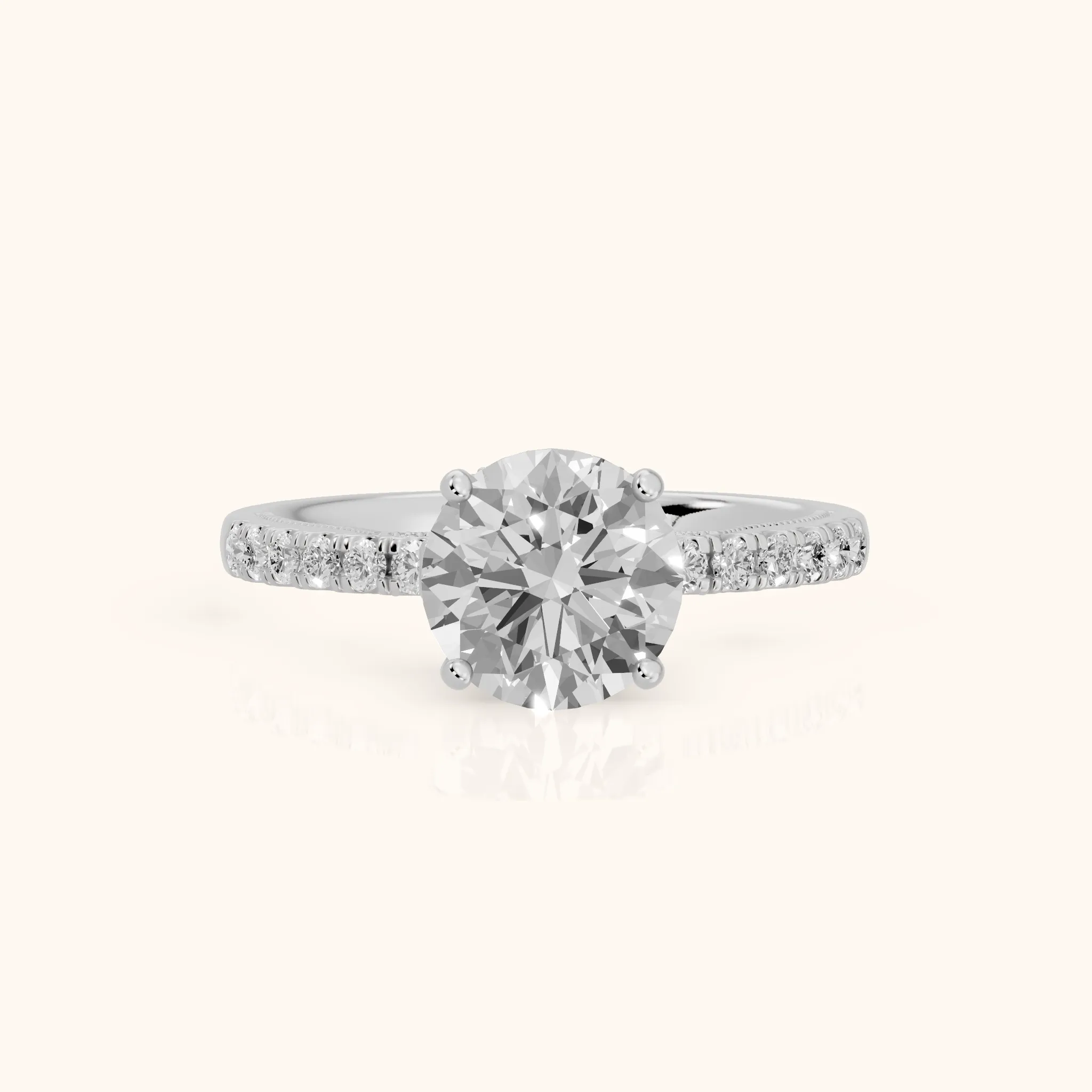 Rialto Hidden Halo Milgrain Round Diamond Engagement Ring in White Gold — view 1