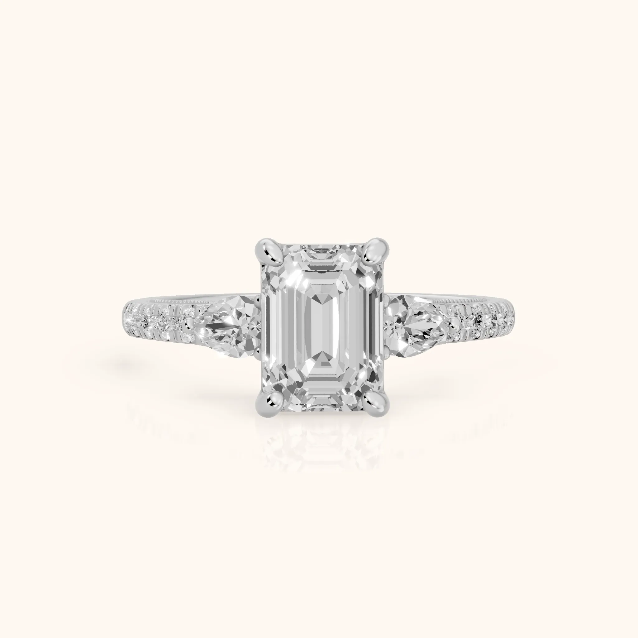 Weston Pear-Side Three-Stone Emerald Diamond Engagement Ring in Silver — view 1