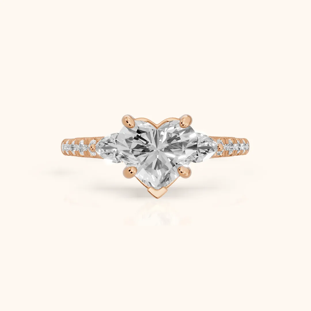 Weston Pear-Side Three-Stone Heart Diamond Engagement Ring in Rose Gold — view 2