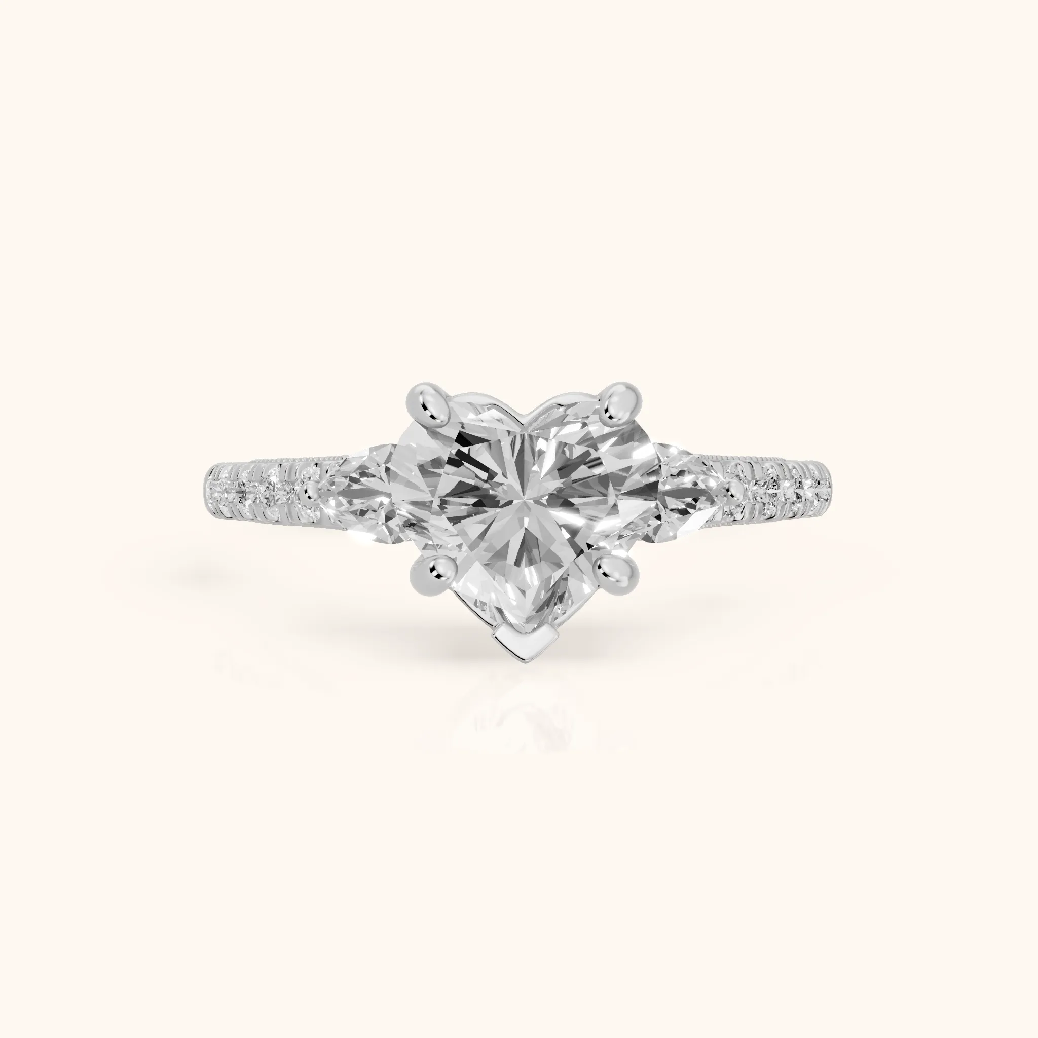 Weston Pear-Side Three-Stone Heart Diamond Engagement Ring in Silver — view 1