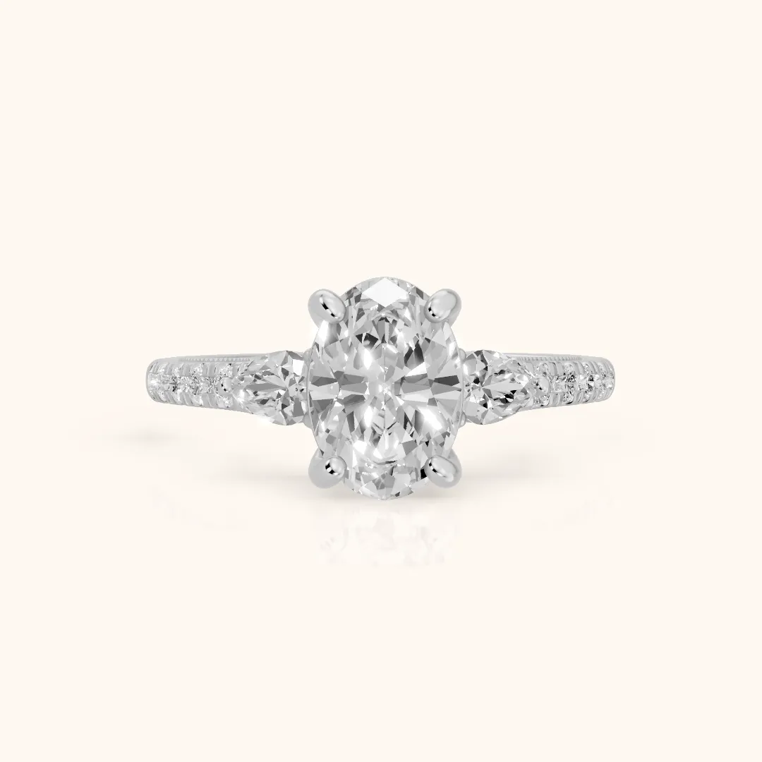 Weston Pear-Side Three-Stone Oval Diamond Engagement Ring in Silver — view 2