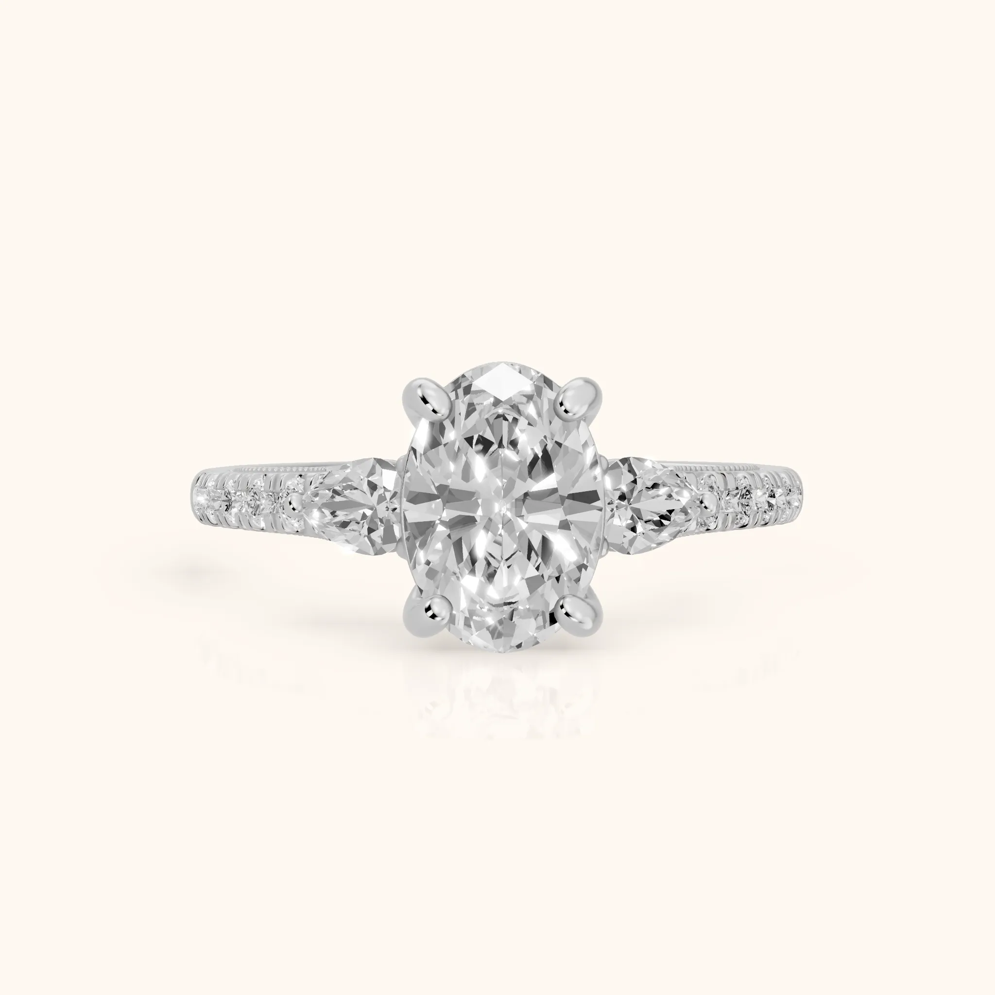 Weston Pear-Side Three-Stone Oval Diamond Engagement Ring in Silver — view 1