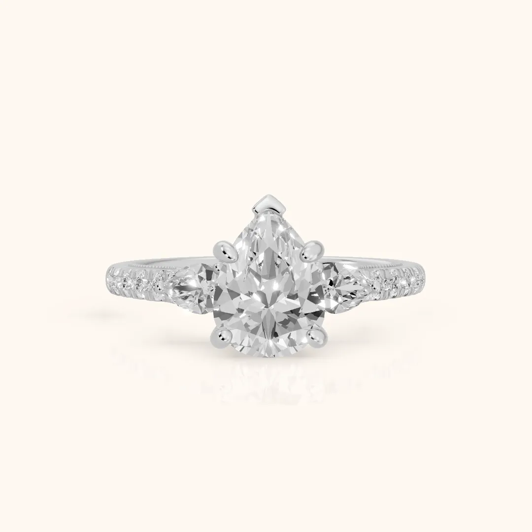 Weston Pear-Side Three-Stone Pear Diamond Engagement Ring in Platinum — view 2