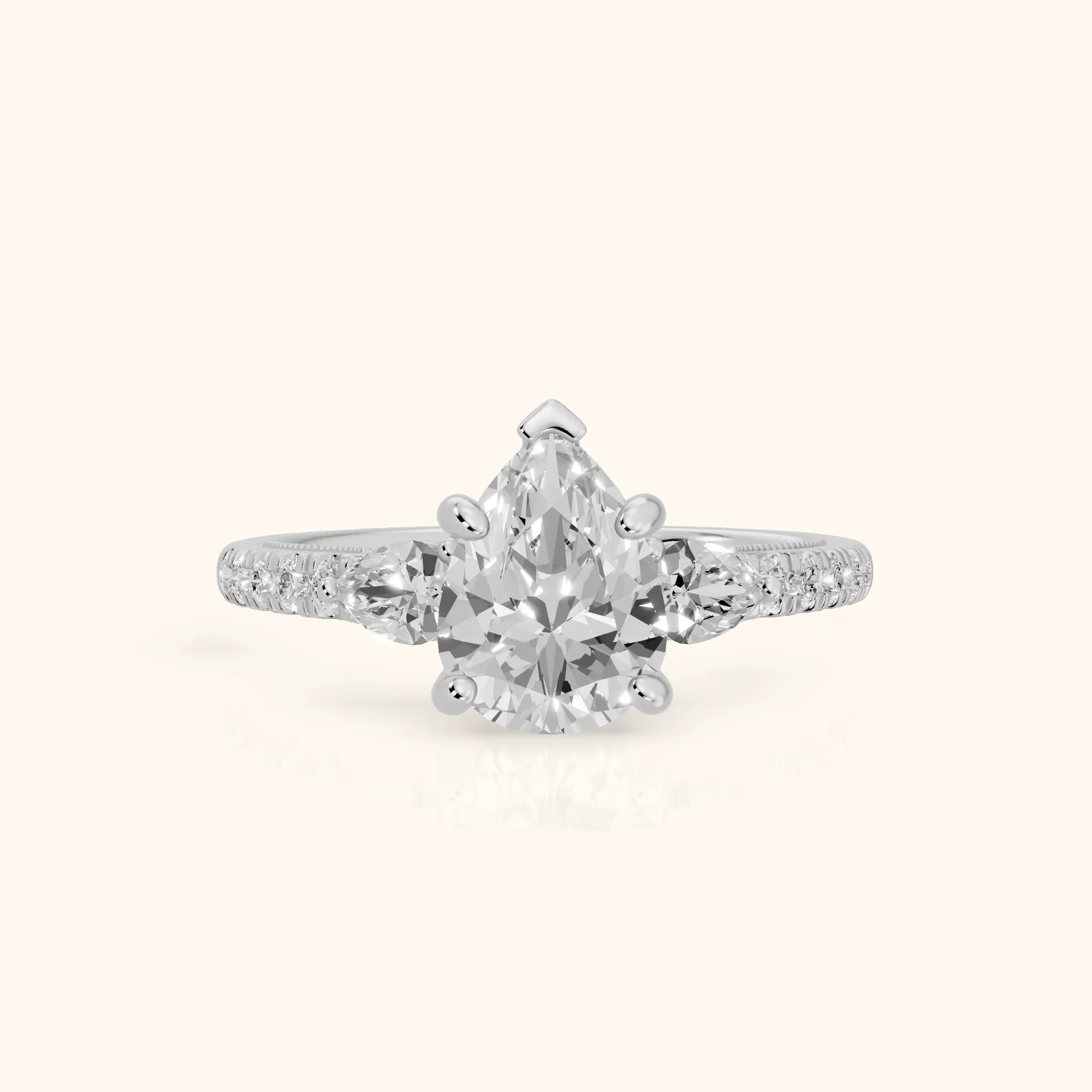 Weston Pear-Side Three-Stone Pear Diamond Engagement Ring in Platinum — view 1