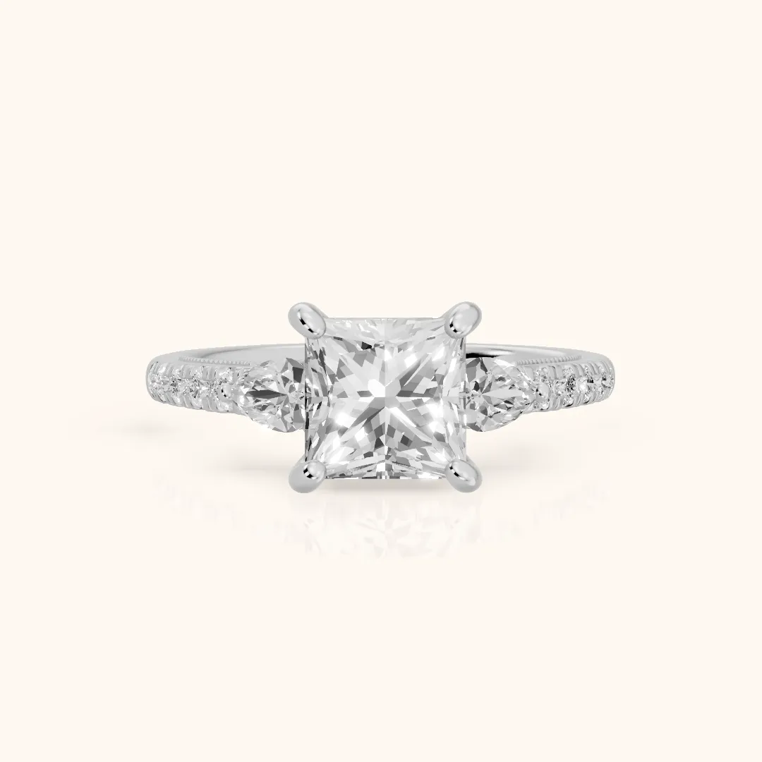 Weston Pear-Side Three-Stone Princess Diamond Engagement Ring in Silver — view 2