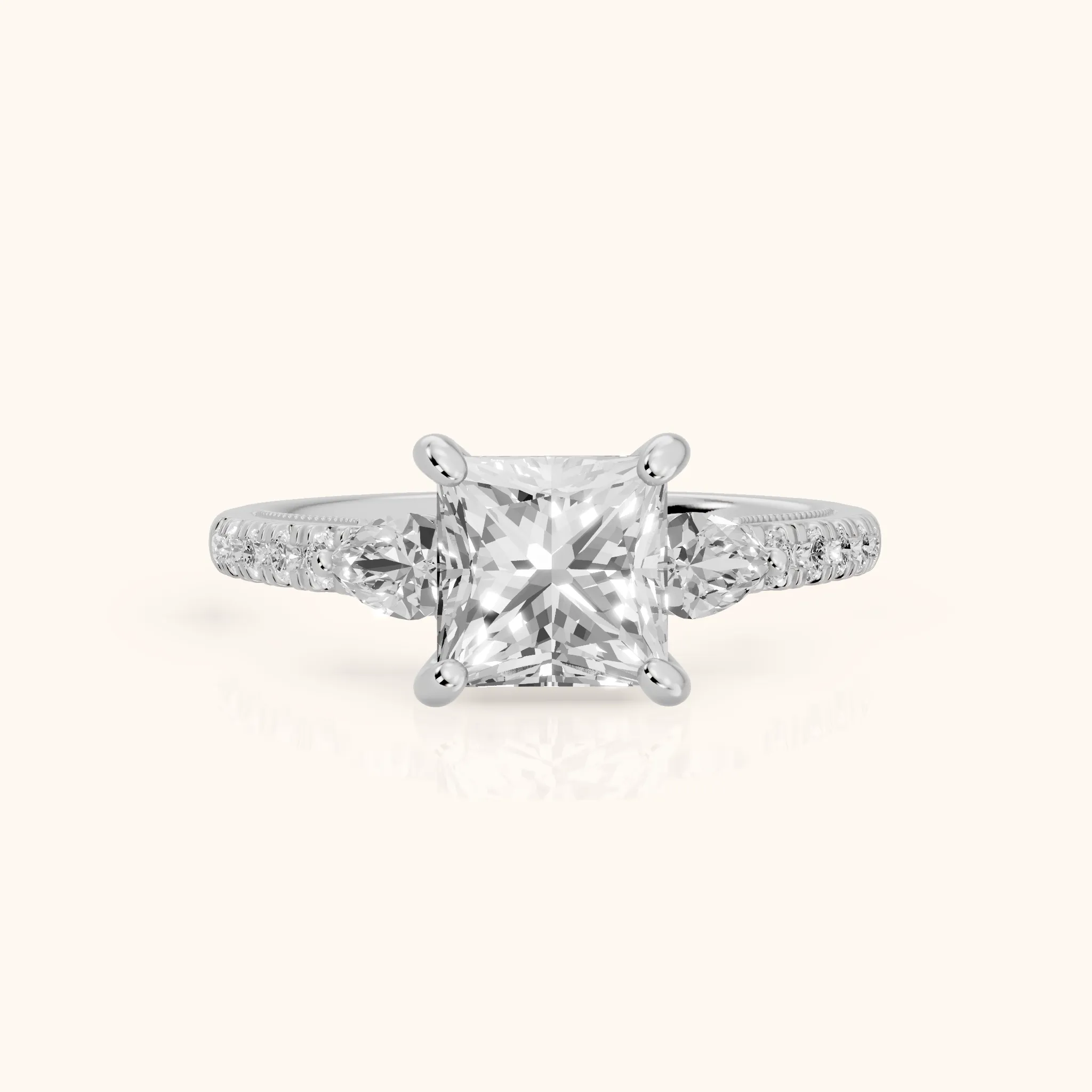 Weston Pear-Side Three-Stone Princess Diamond Engagement Ring in Silver — view 1