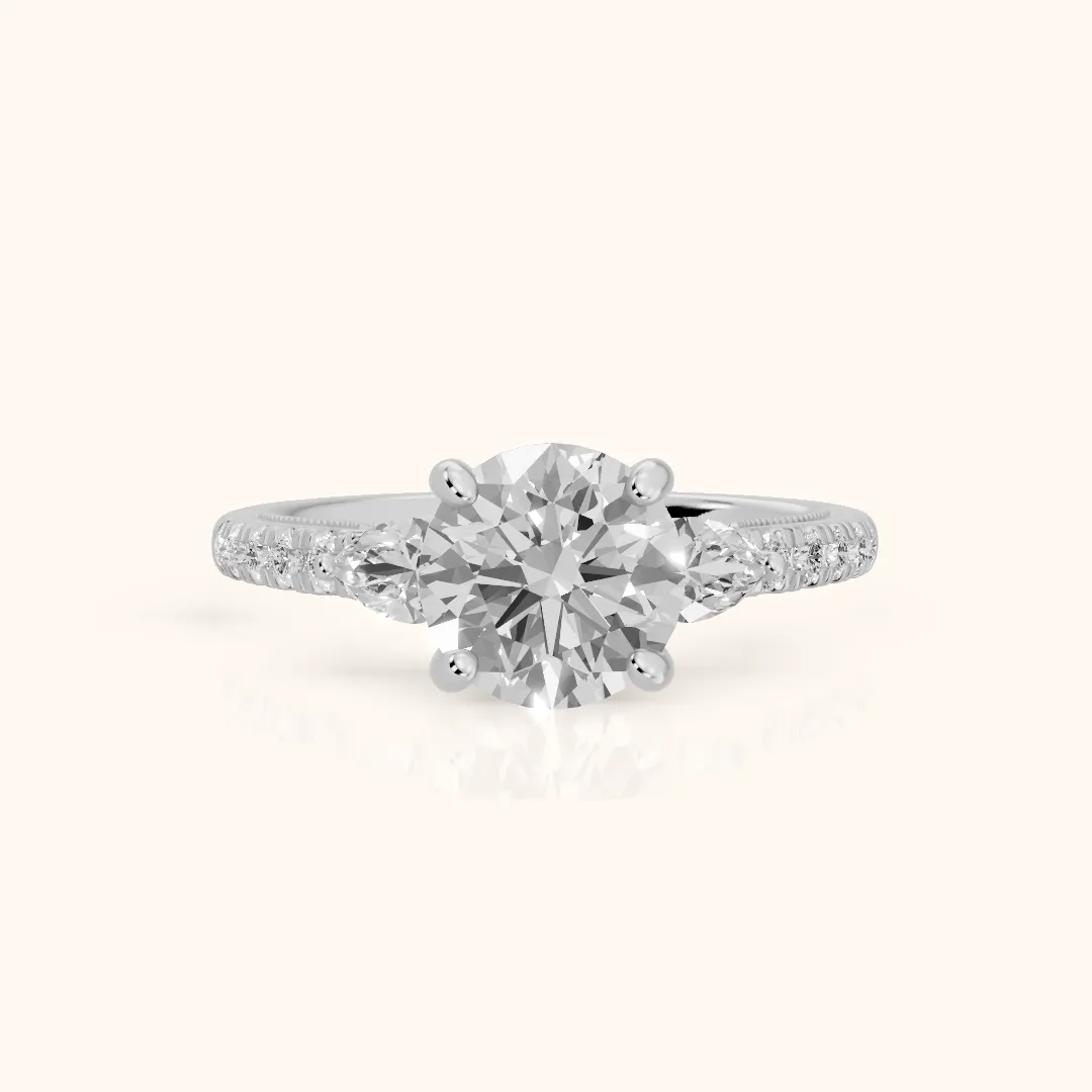 Weston Pear-Side Three-Stone Round Diamond Engagement Ring in Silver — view 2