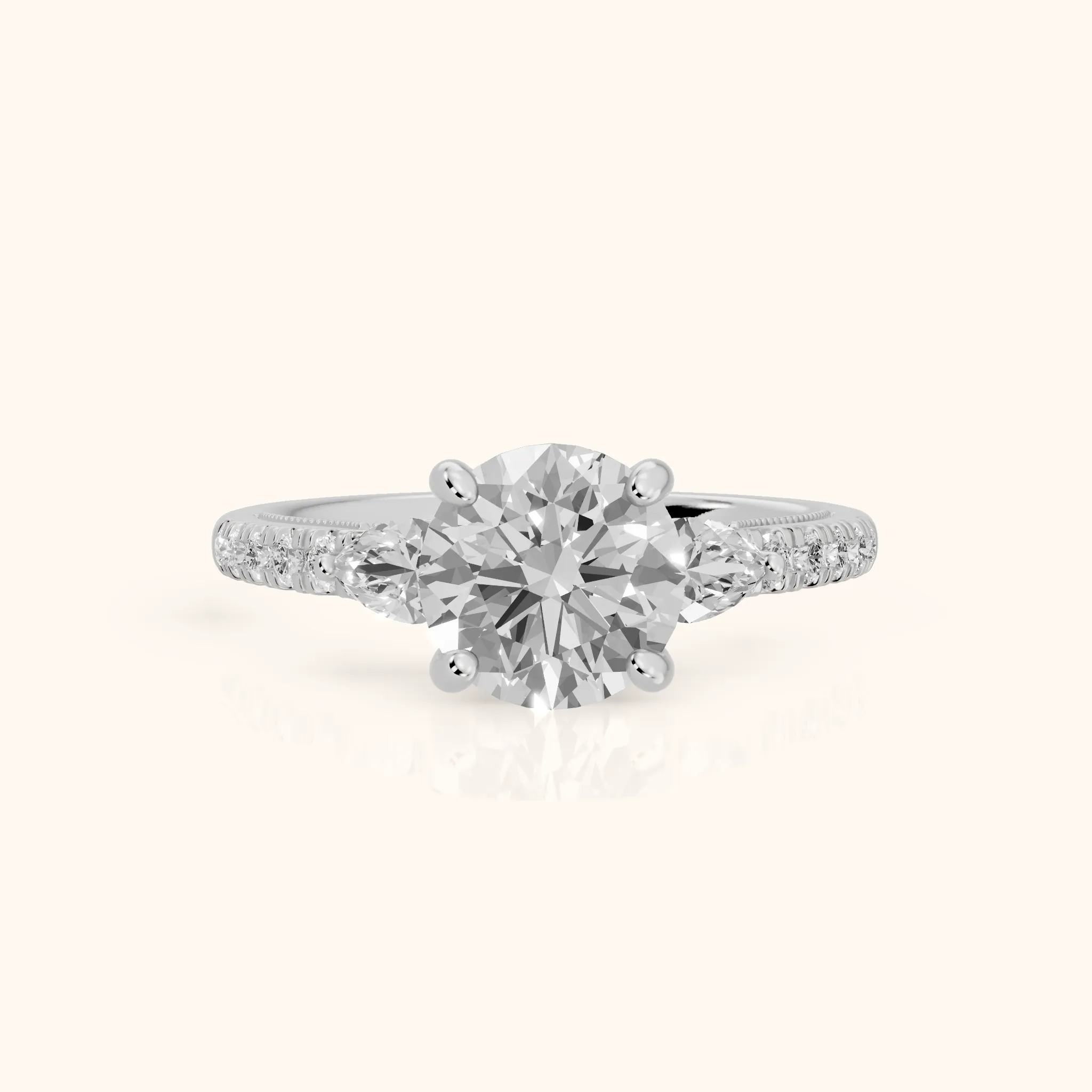 Weston Pear-Side Three-Stone Round Diamond Engagement Ring in Silver — view 1