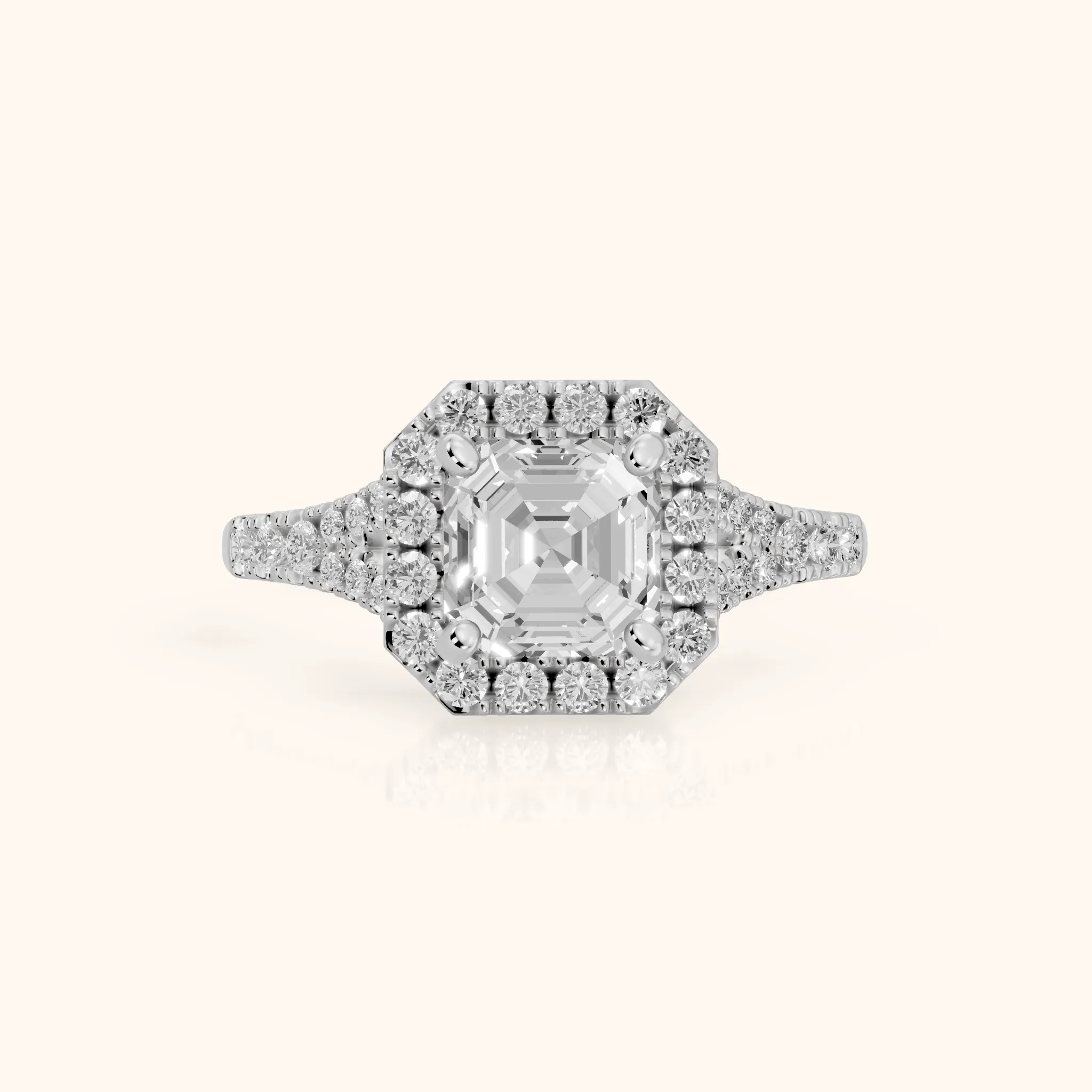 Kenner Halo Split Shank Asscher Diamond Engagement Ring in Silver — view 1