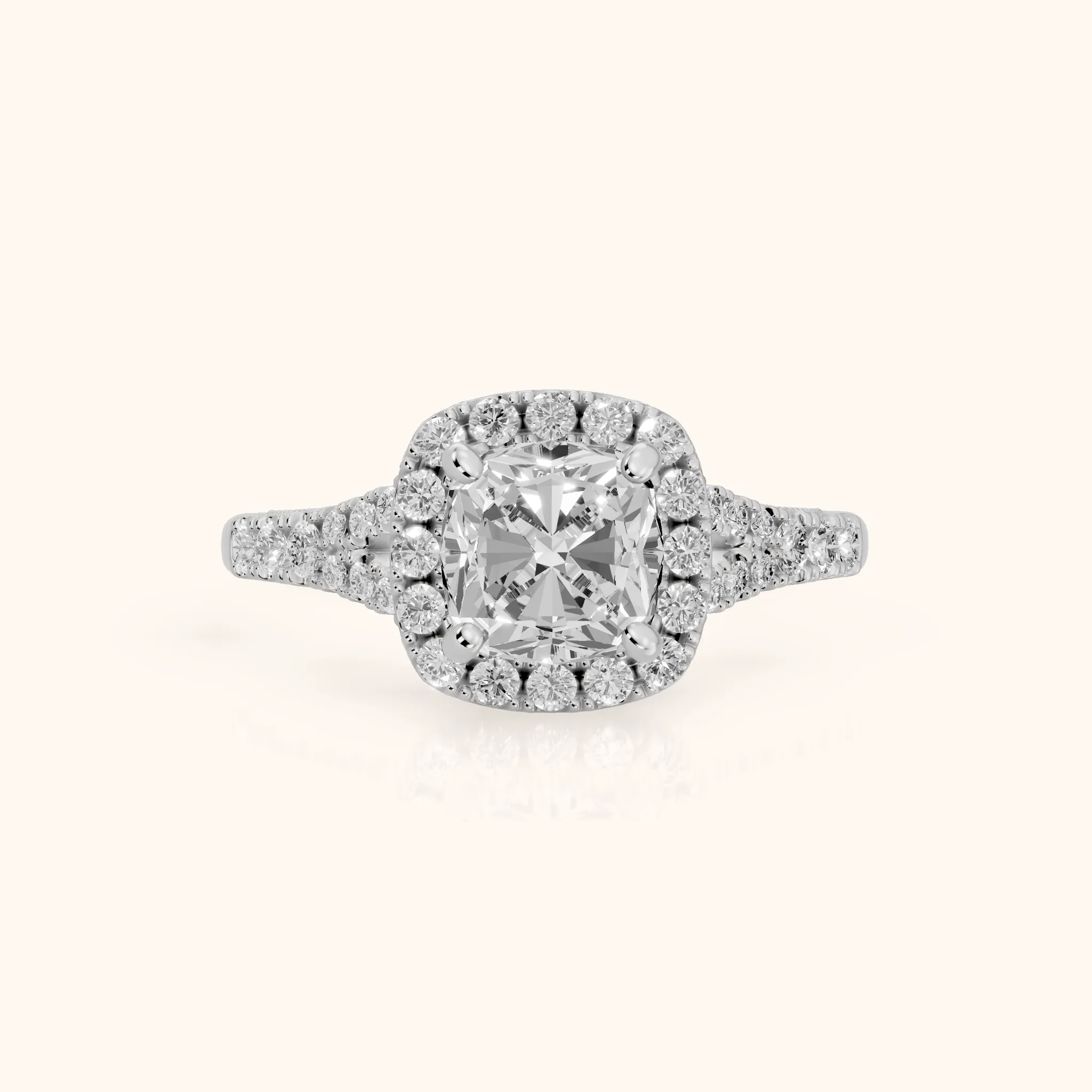 Kenner Halo Split Shank Cushion Diamond Engagement Ring in Silver — view 1