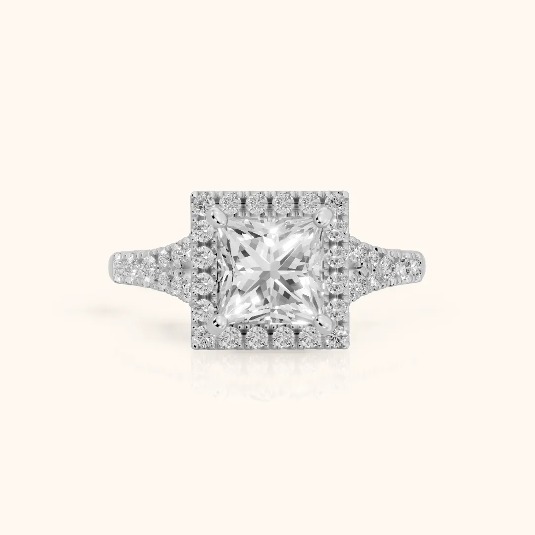 Kenner Halo Split Shank Princess Diamond Engagement Ring in Silver — view 2