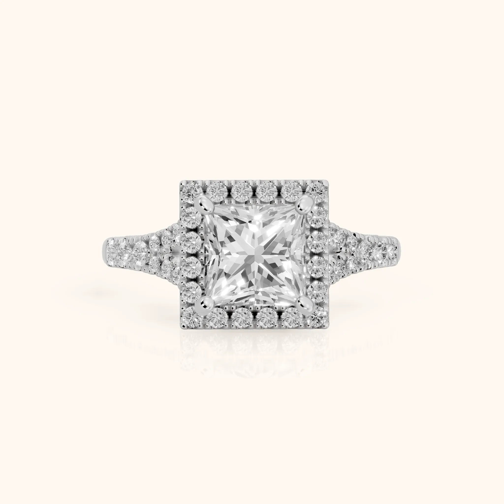 Kenner Halo Split Shank Princess Diamond Engagement Ring in Silver — view 1