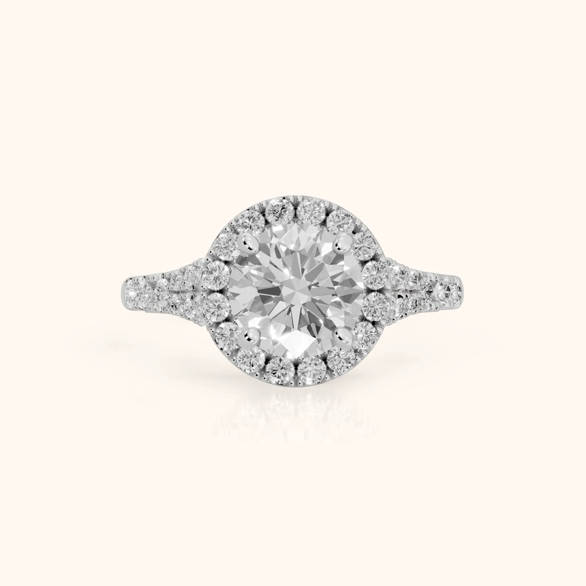 Kenner Halo Split Shank Round Diamond Engagement Ring in Silver — view 1