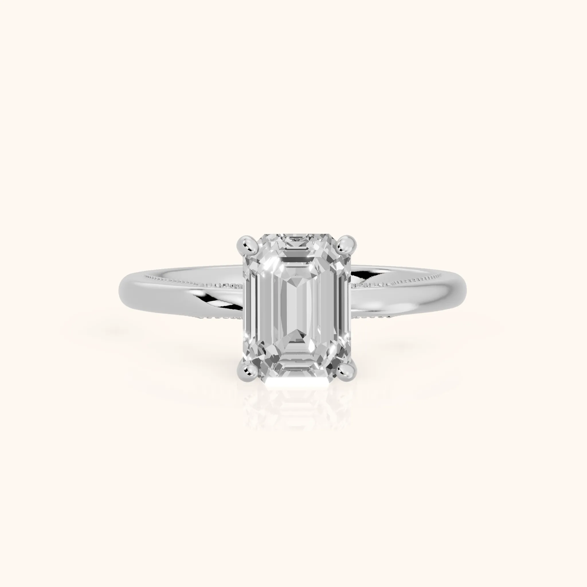 Lowell Hidden Halo Milgrain Emerald Diamond Engagement Ring in Platinum — view 1