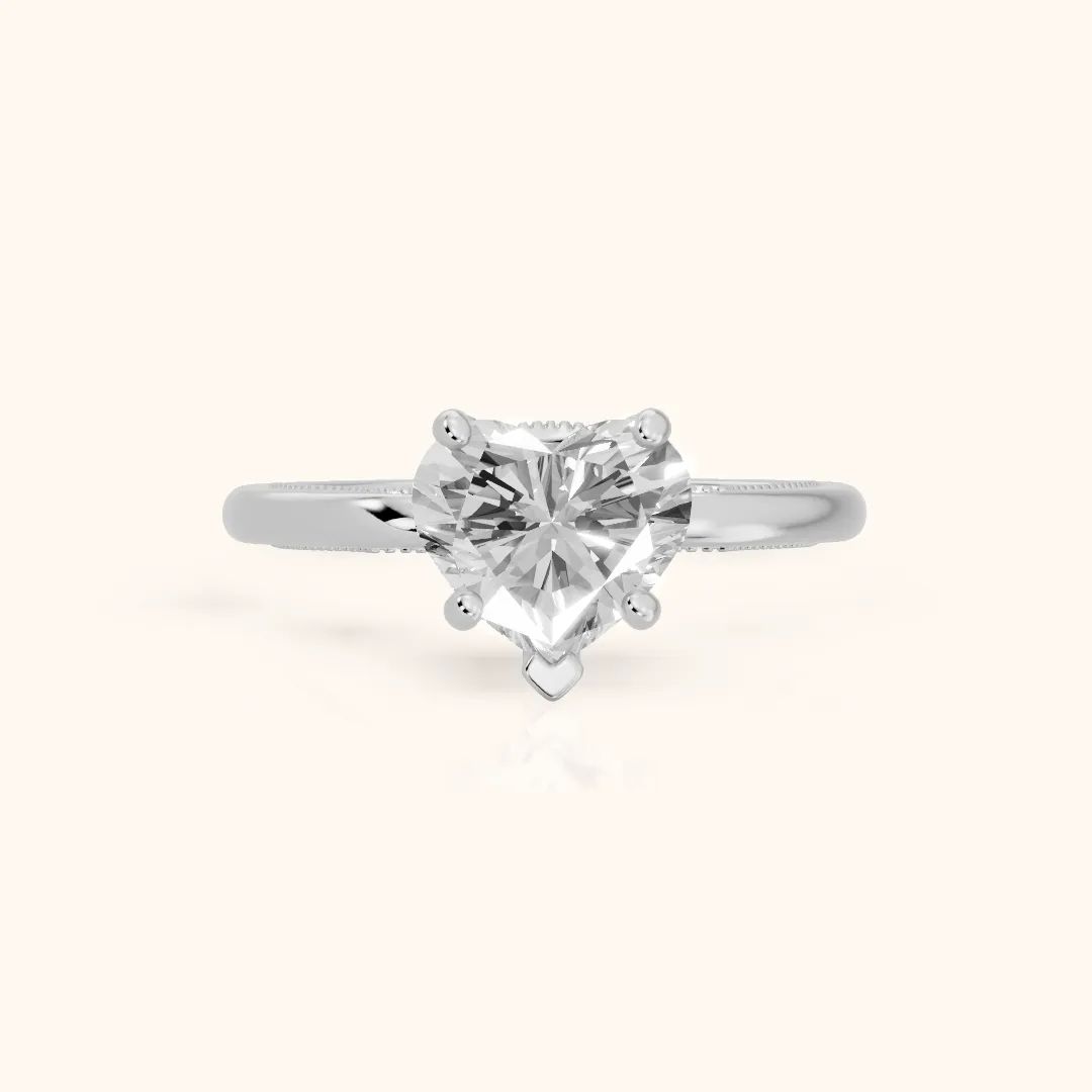 Lowell Hidden Halo Milgrain Heart Diamond Engagement Ring in Silver — view 2