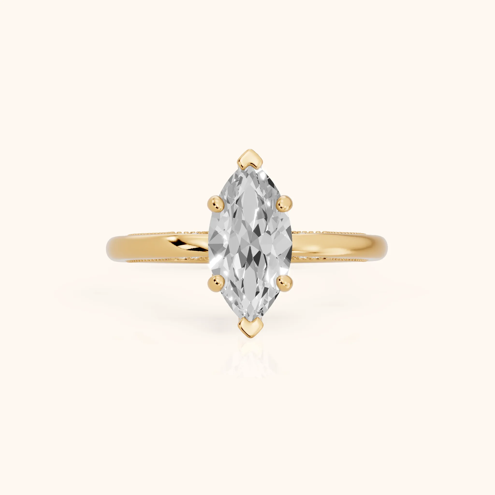 Lowell Hidden Halo Milgrain Marquise Diamond Engagement Ring in Yellow Gold — view 1