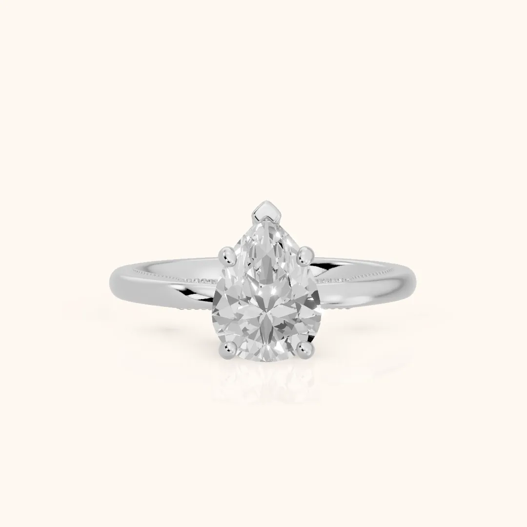 Lowell Hidden Halo Milgrain Pear Diamond Engagement Ring in Platinum — view 2
