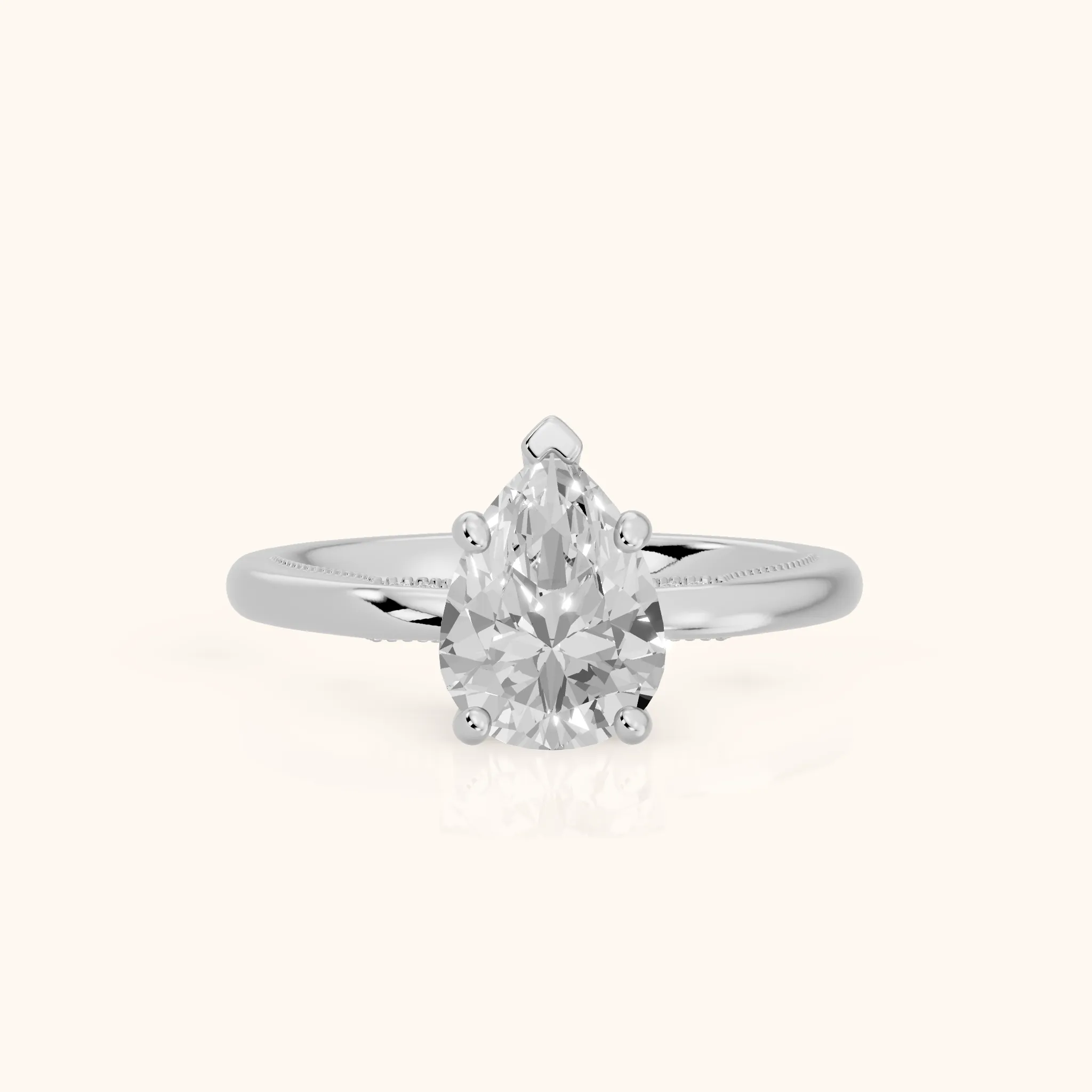 Lowell Hidden Halo Milgrain Pear Diamond Engagement Ring in Platinum — view 1