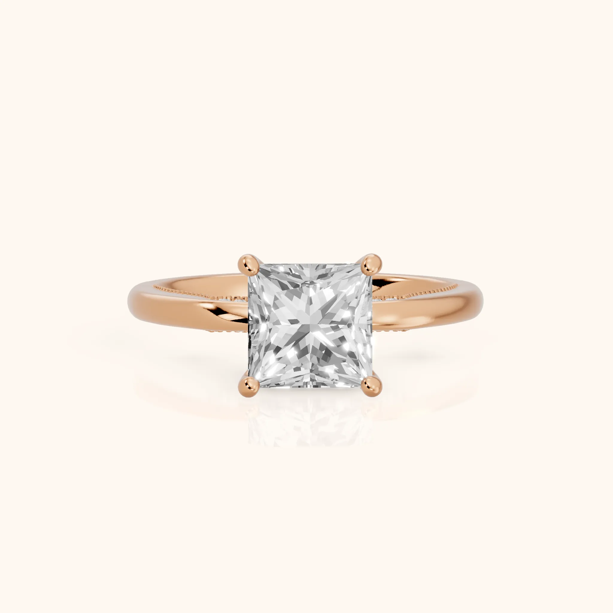Lowell Hidden Halo Milgrain Princess Diamond Engagement Ring in Rose Gold — view 1