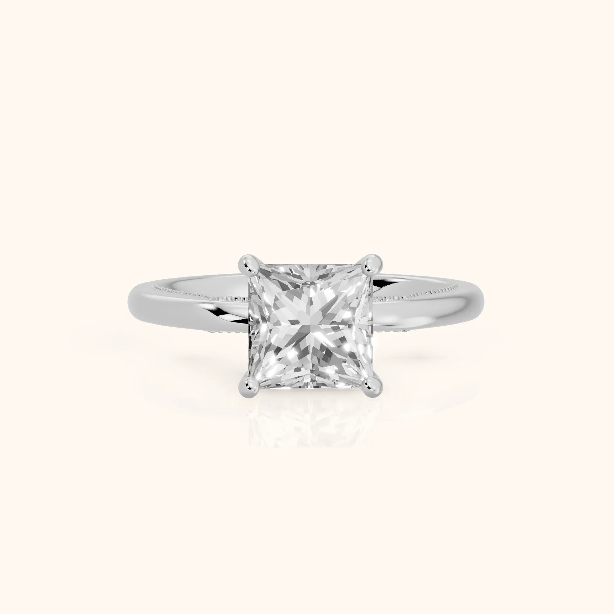 Lowell Hidden Halo Milgrain Princess Diamond Engagement Ring in Platinum — view 1