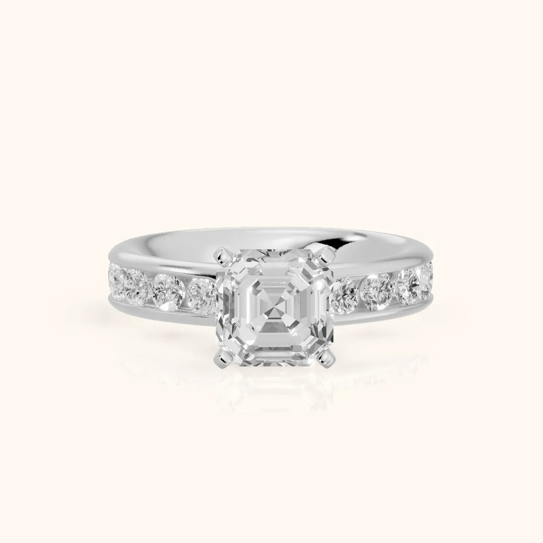 Juneau Cathedral Channel Set Asscher Diamond Engagement Ring in Platinum — view 2