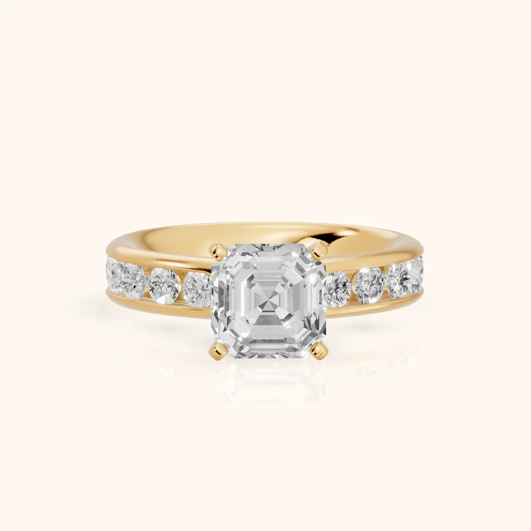 Juneau Cathedral Channel Set Asscher Diamond Engagement Ring in Yellow Gold — view 2