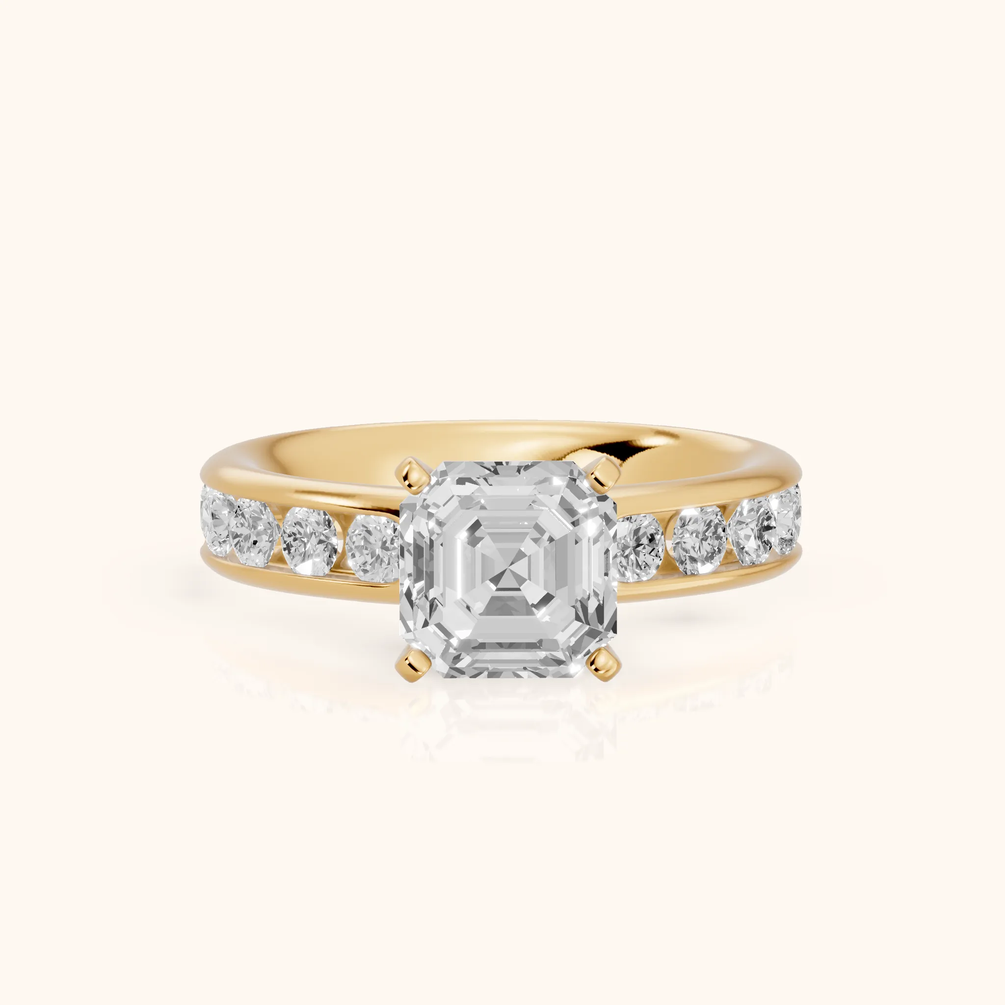 Juneau Cathedral Channel Set Asscher Diamond Engagement Ring in Yellow Gold — view 1