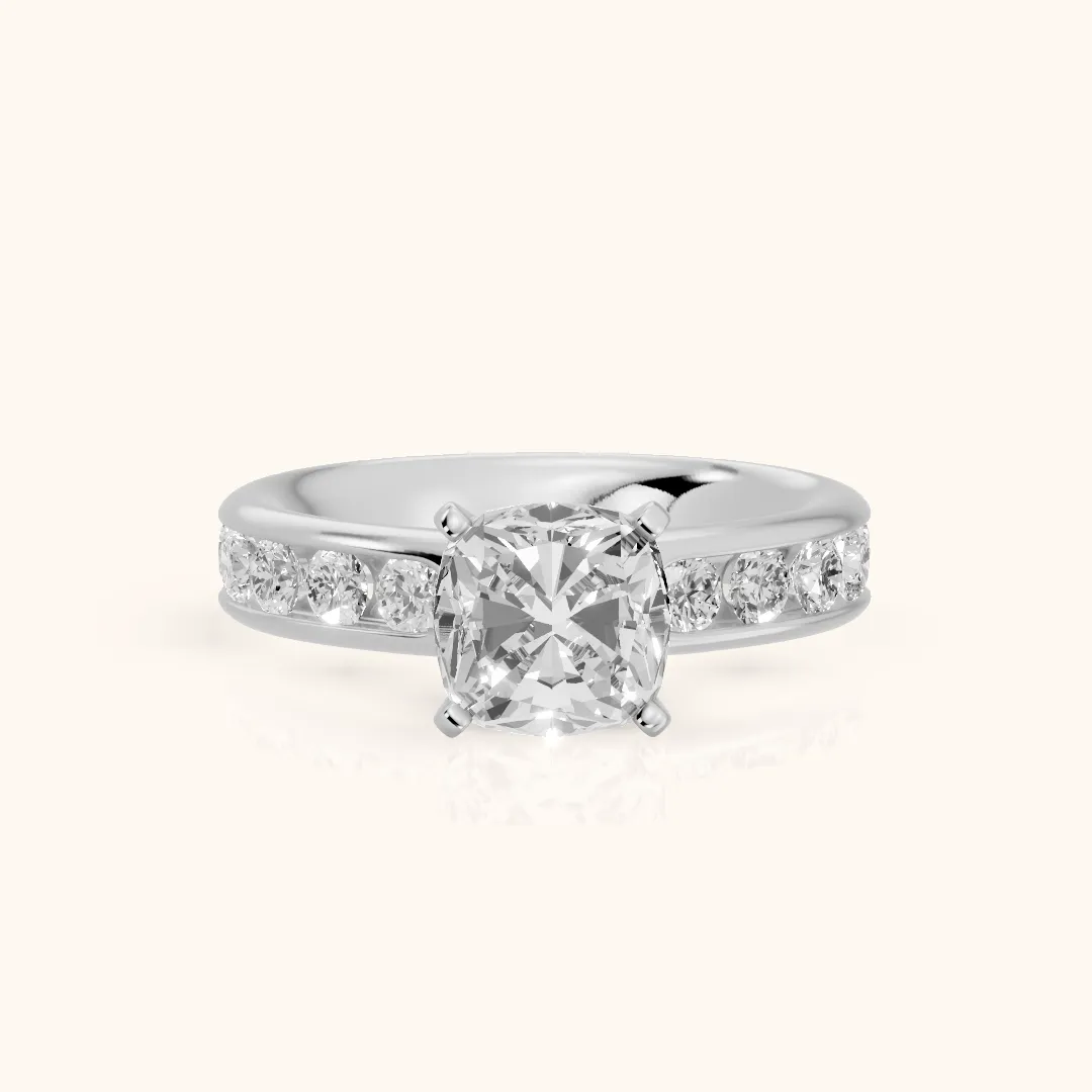 Juneau Cathedral Channel Set Cushion Diamond Engagement Ring in White Gold — view 2
