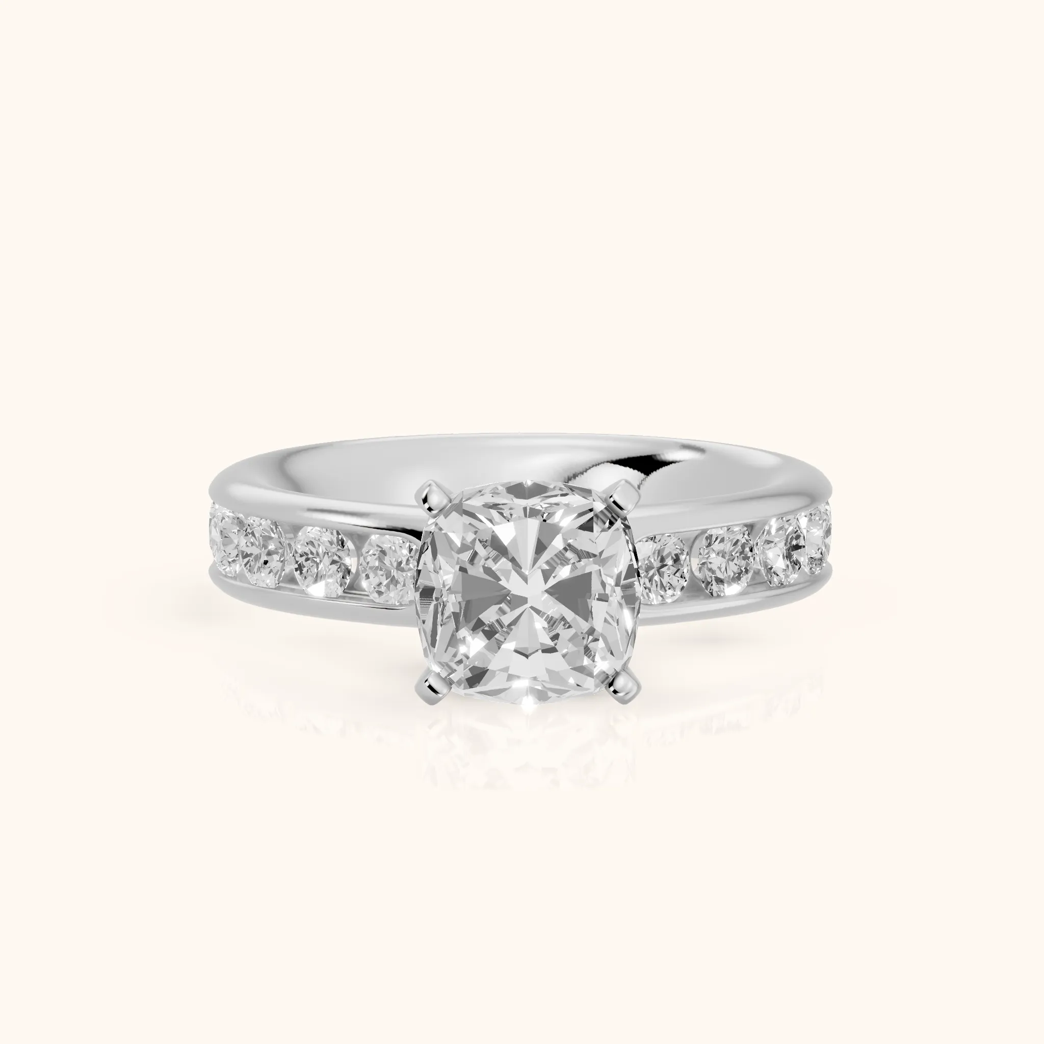 Juneau Cathedral Channel Set Cushion Diamond Engagement Ring in White Gold — view 1