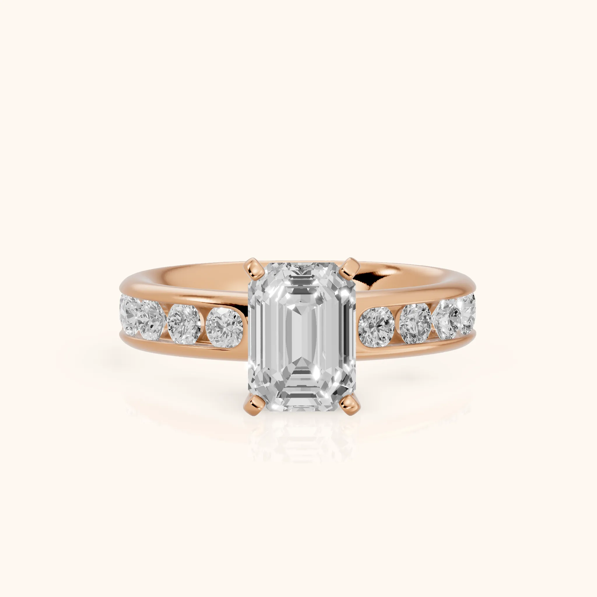 Juneau Cathedral Channel Set Emerald Diamond Engagement Ring in Rose Gold — view 1