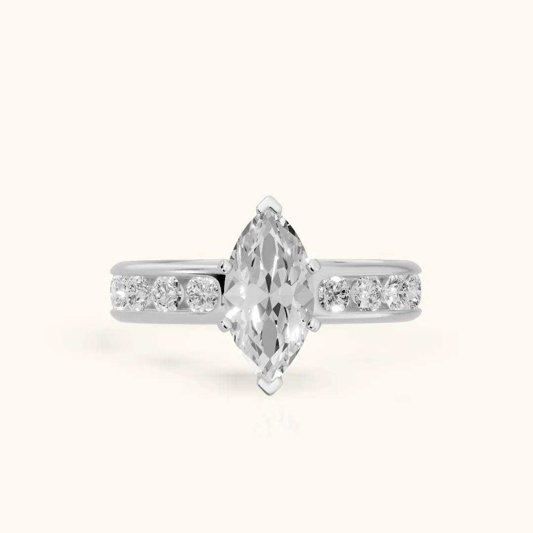 Juneau Cathedral Channel Set Marquise Diamond Engagement Ring in Silver — view 2