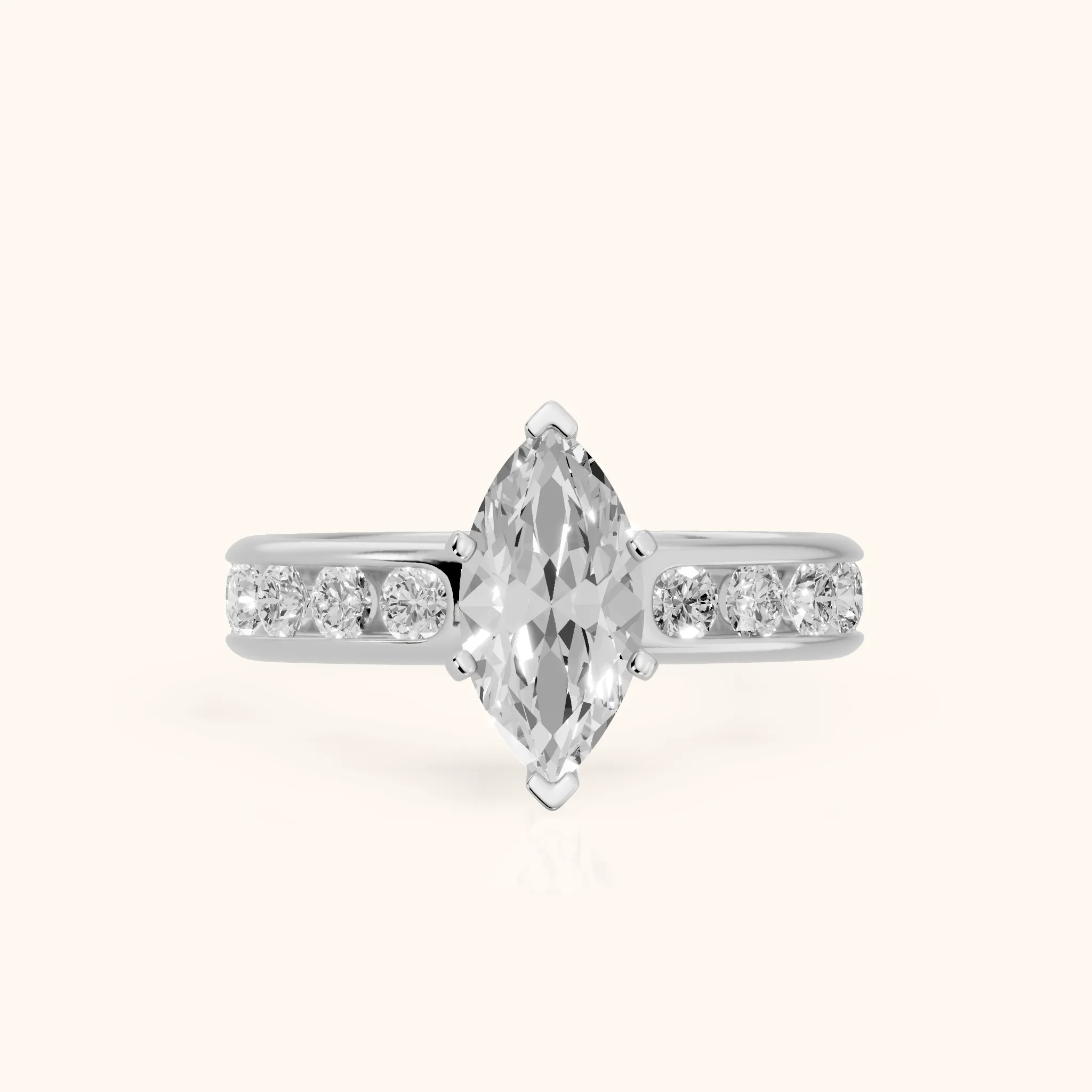 Juneau Cathedral Channel Set Marquise Diamond Engagement Ring in Silver — view 1