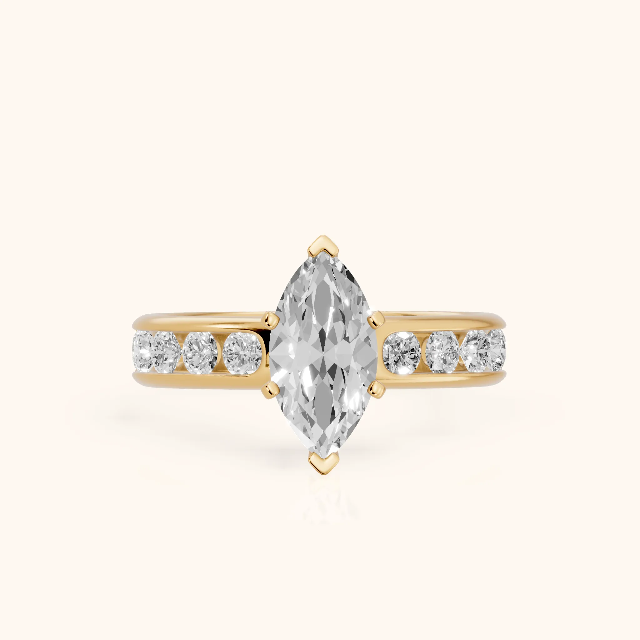 Juneau Cathedral Channel Set Marquise Diamond Engagement Ring in Yellow Gold — view 1
