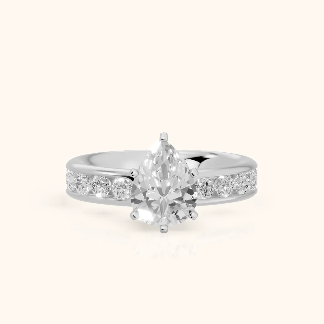 Juneau Cathedral Channel Set Pear Diamond Engagement Ring in White Gold — view 2