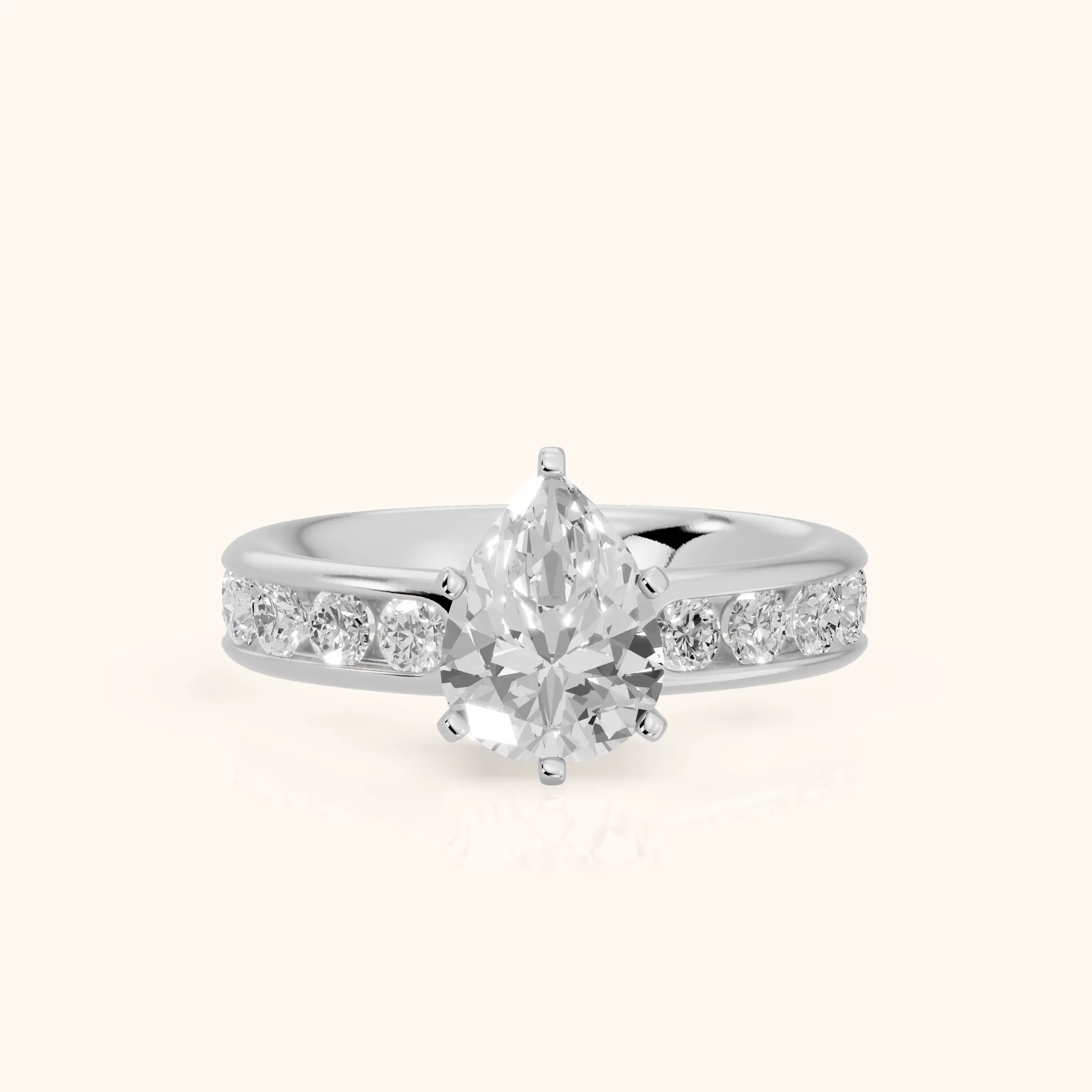 Juneau Cathedral Channel Set Pear Diamond Engagement Ring in White Gold — view 1