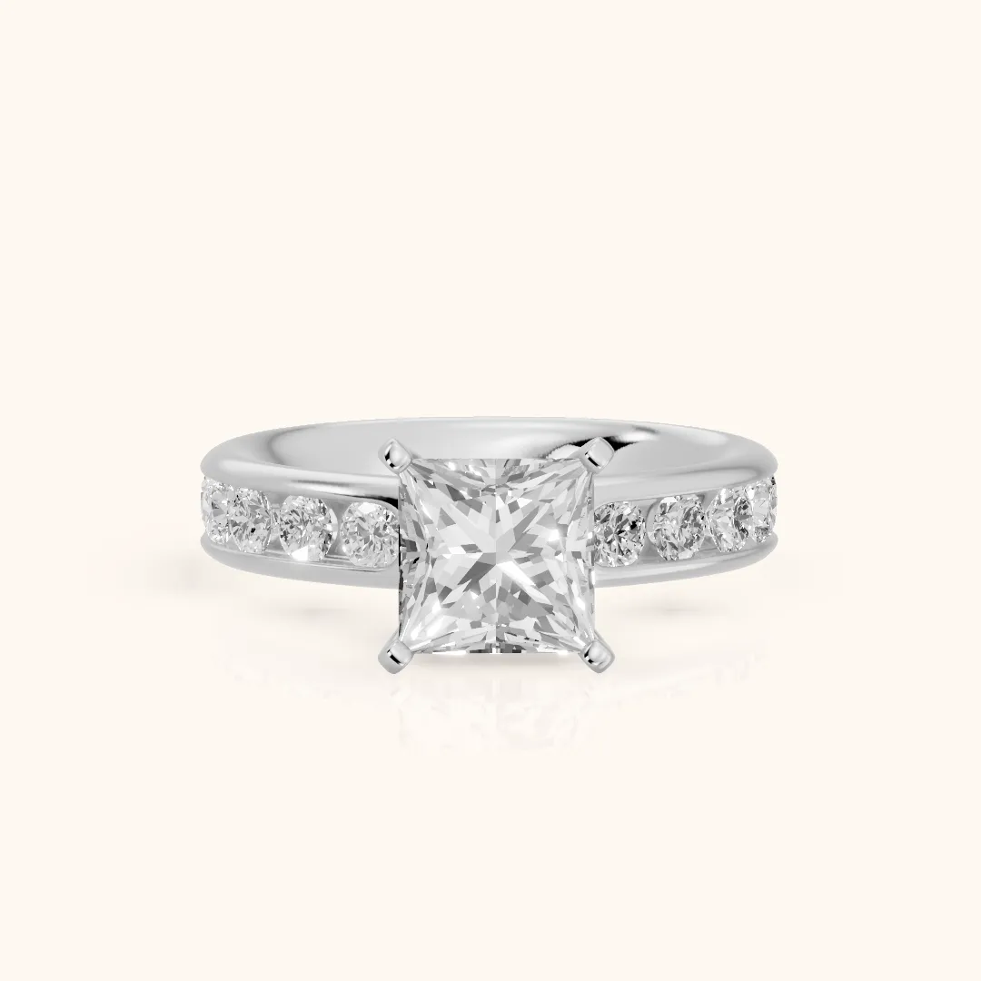 Juneau Cathedral Channel Set Princess Diamond Engagement Ring in White Gold — view 2