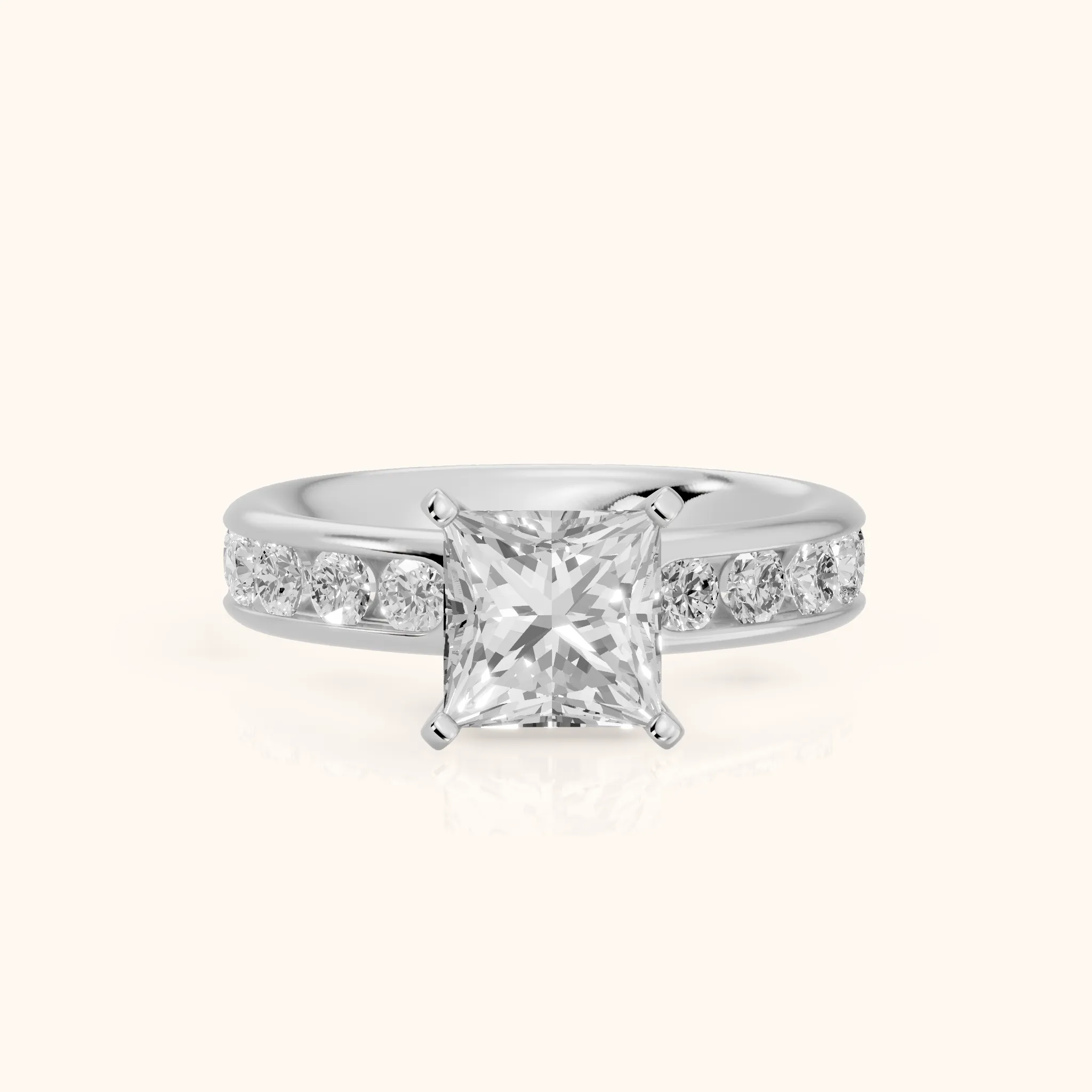 Juneau Cathedral Channel Set Princess Diamond Engagement Ring in White Gold — view 1