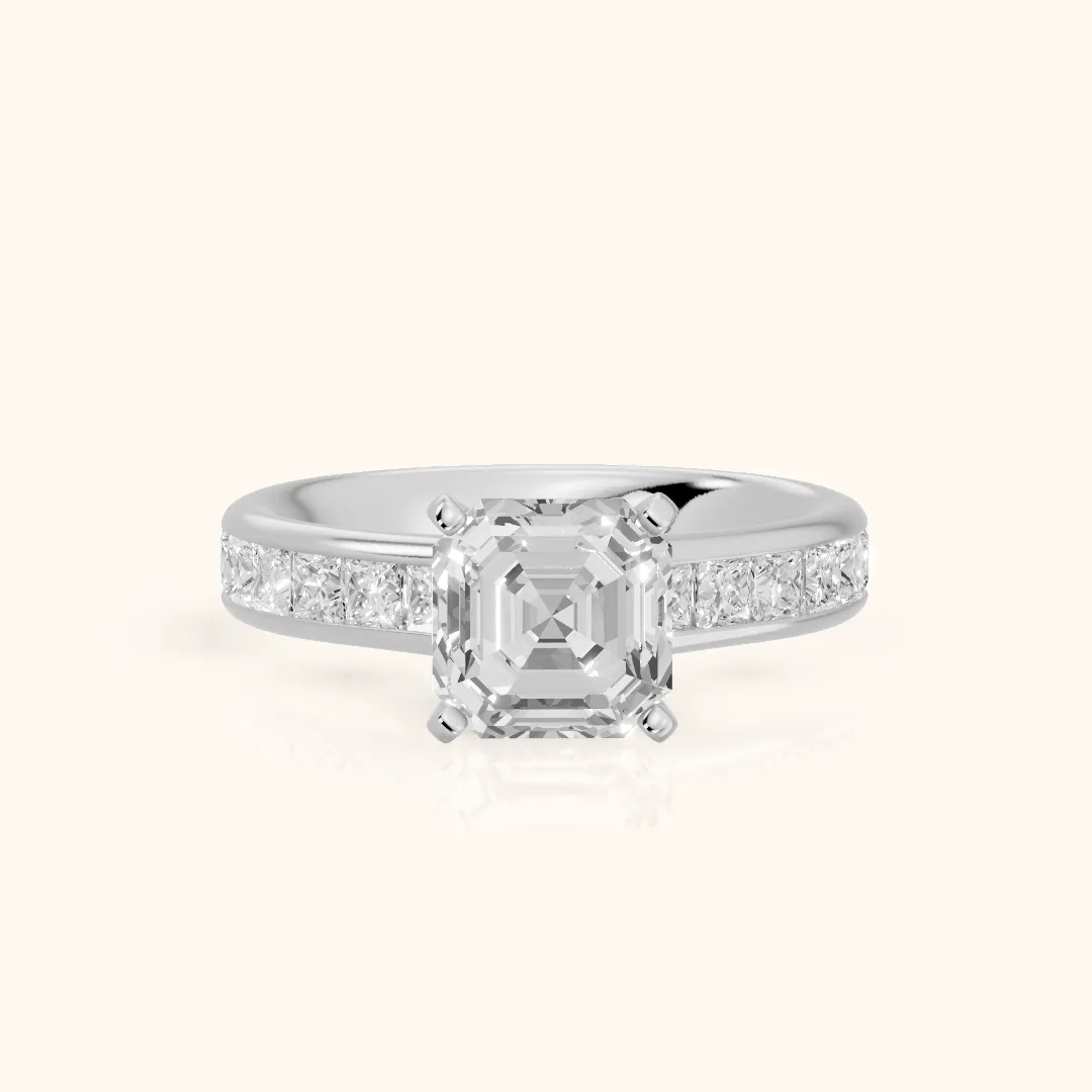 Frisco Channel Set Asscher Diamond Engagement Ring in White Gold — view 2