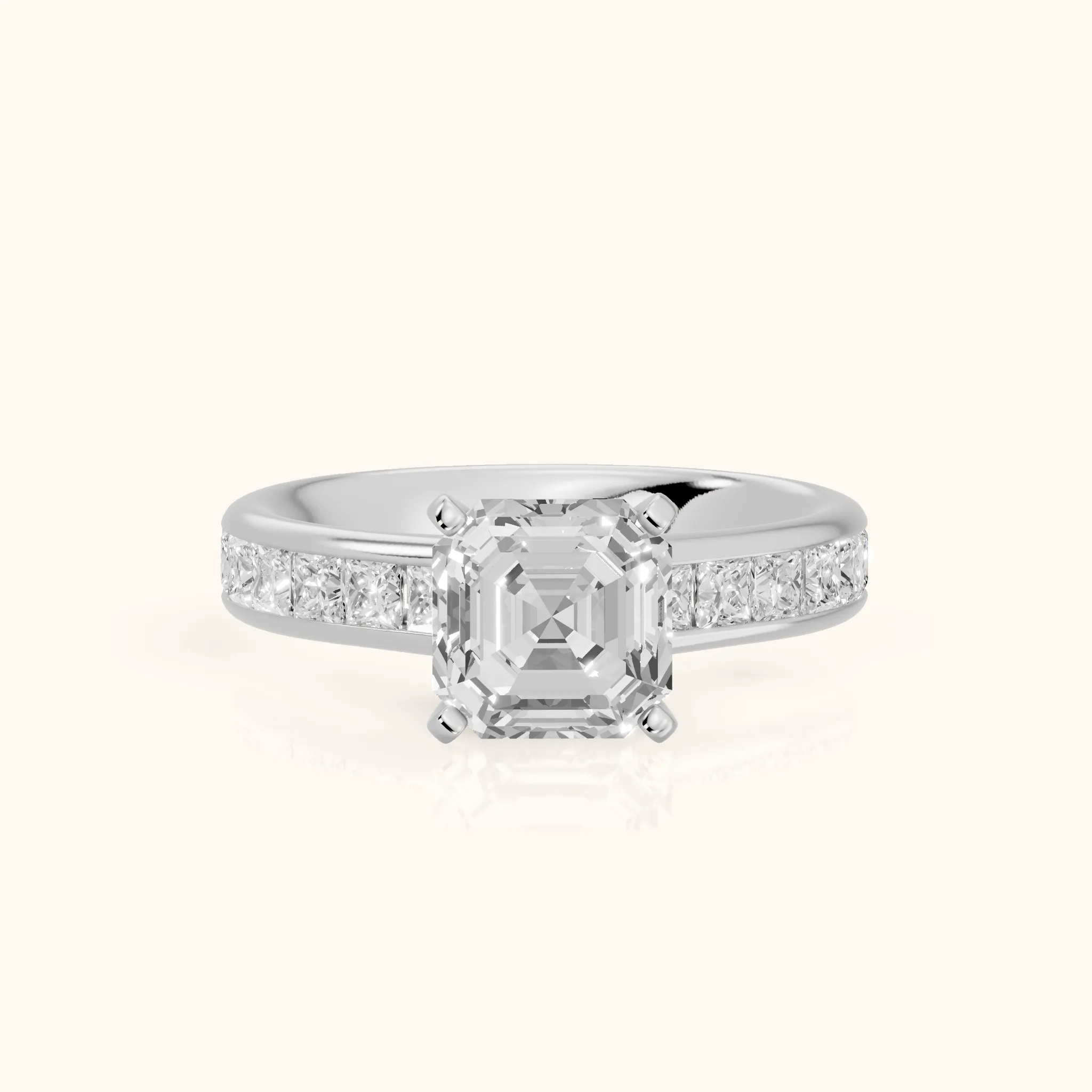 Frisco Channel Set Asscher Diamond Engagement Ring in White Gold — view 1