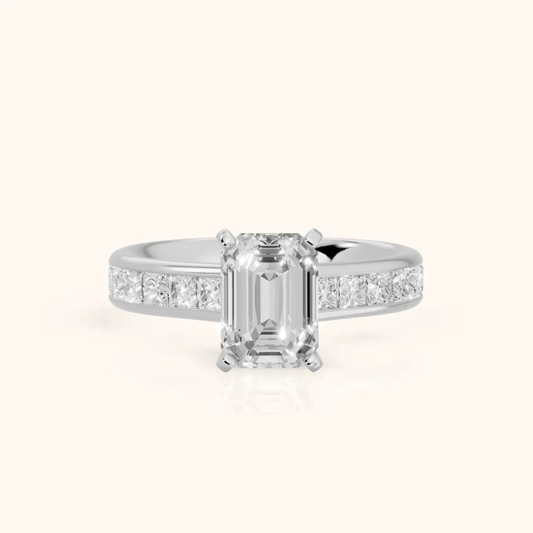 Frisco Channel Set Emerald Diamond Engagement Ring in Platinum — view 2