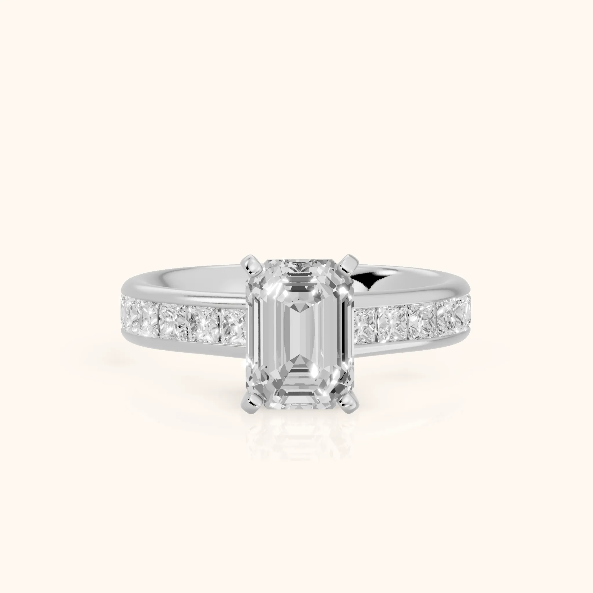Frisco Channel Set Emerald Diamond Engagement Ring in Platinum — view 1