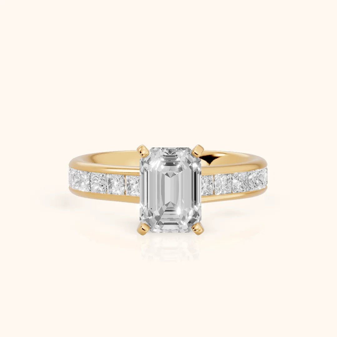 Frisco Channel Set Emerald Diamond Engagement Ring in Yellow Gold — view 2