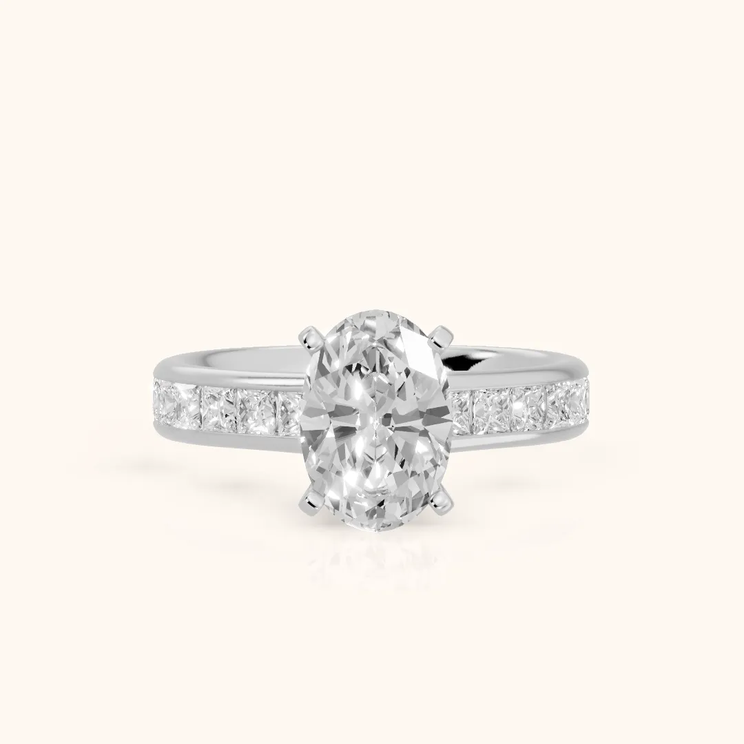 Frisco Channel Set Oval Diamond Engagement Ring in Silver — view 2